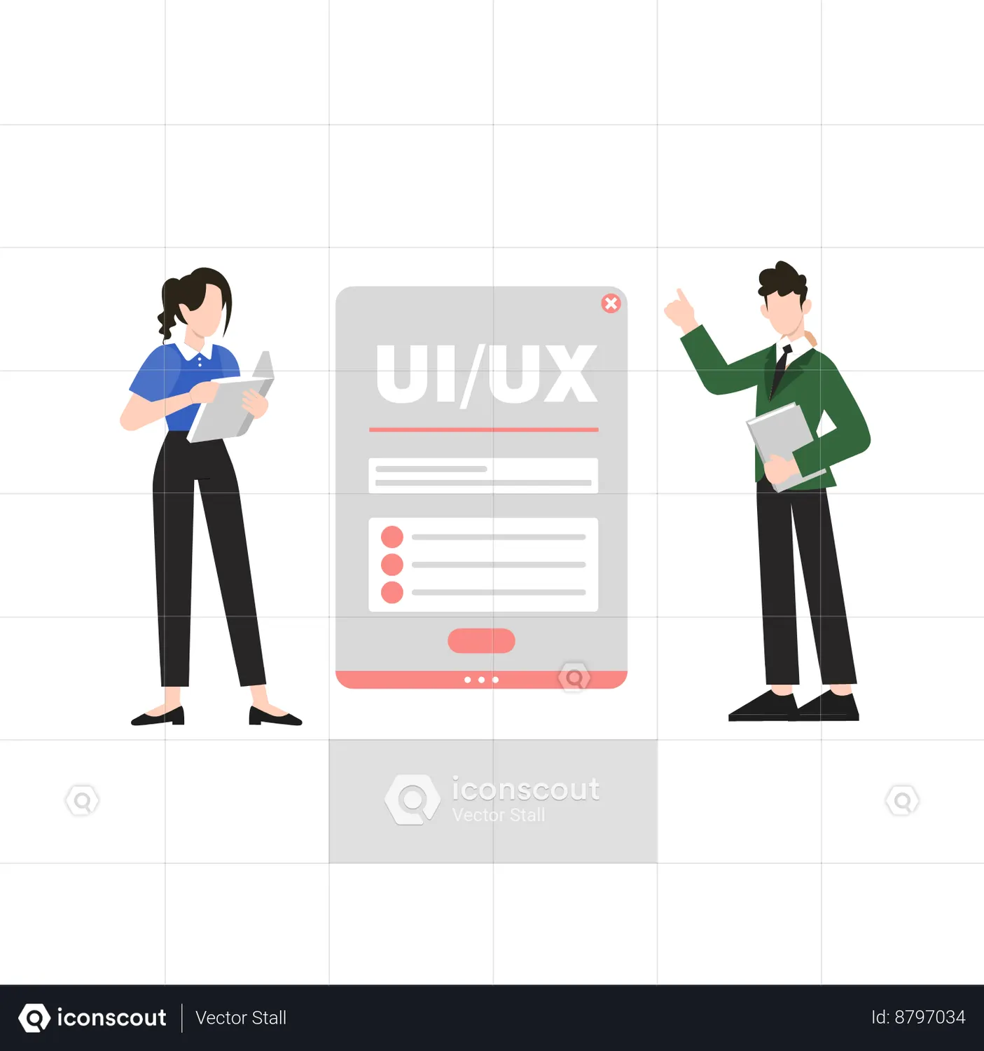 Boy and girl talking about UI design Animated Illustration download in ...