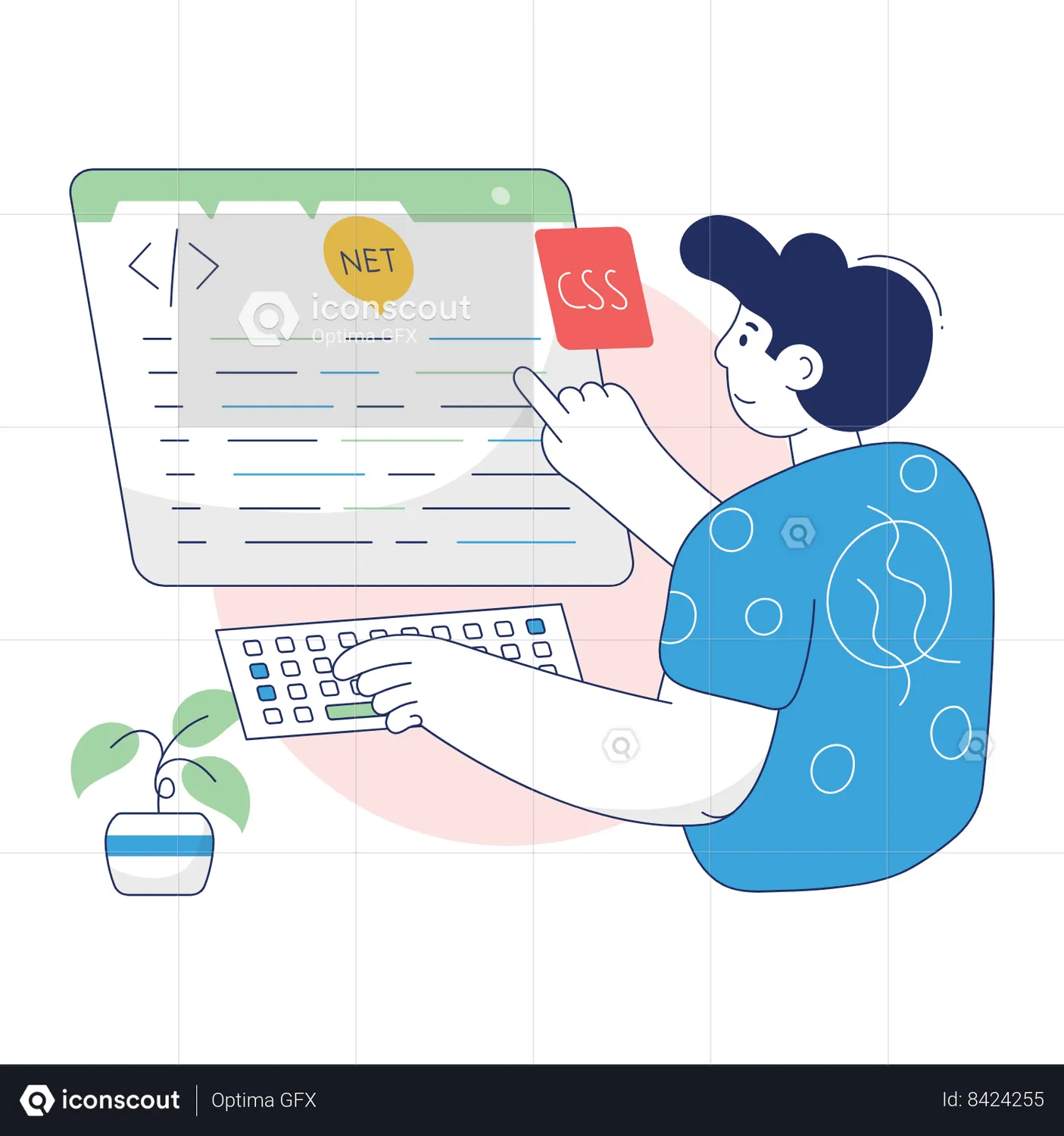 Boy is doing Web Coding Animated Illustration download in JSON, LOTTIE ...