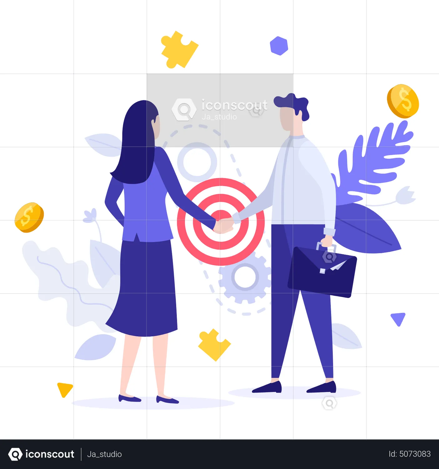 Handshake to seal a deal between businessmen animated illustration in GIF,  Lottie (JSON), AE