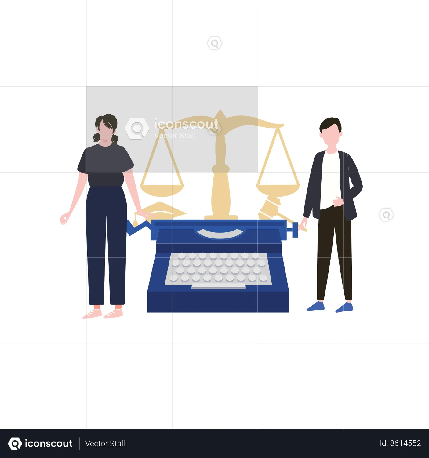 Couple are standing by the court typewriter Animated Illustration