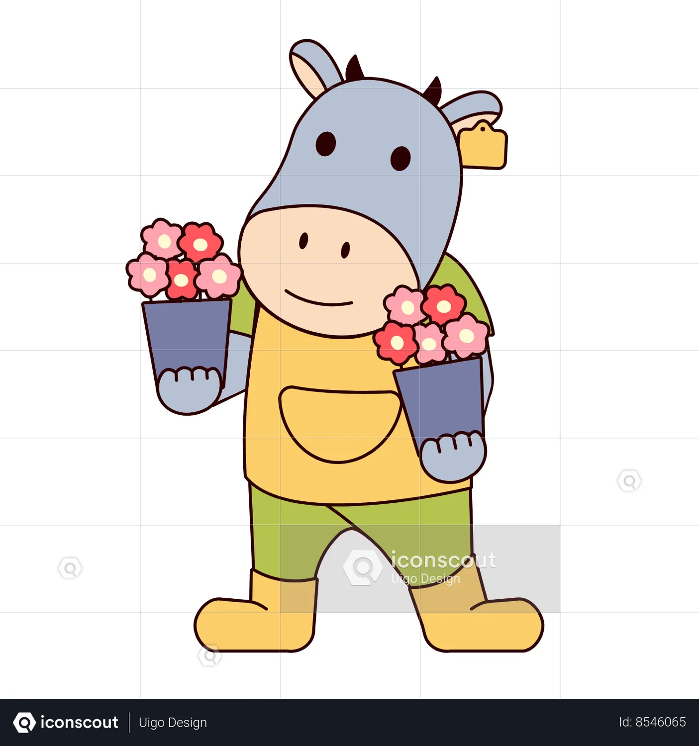 Cow Holding Flowers Animation - Free Download Agriculture Animations ...