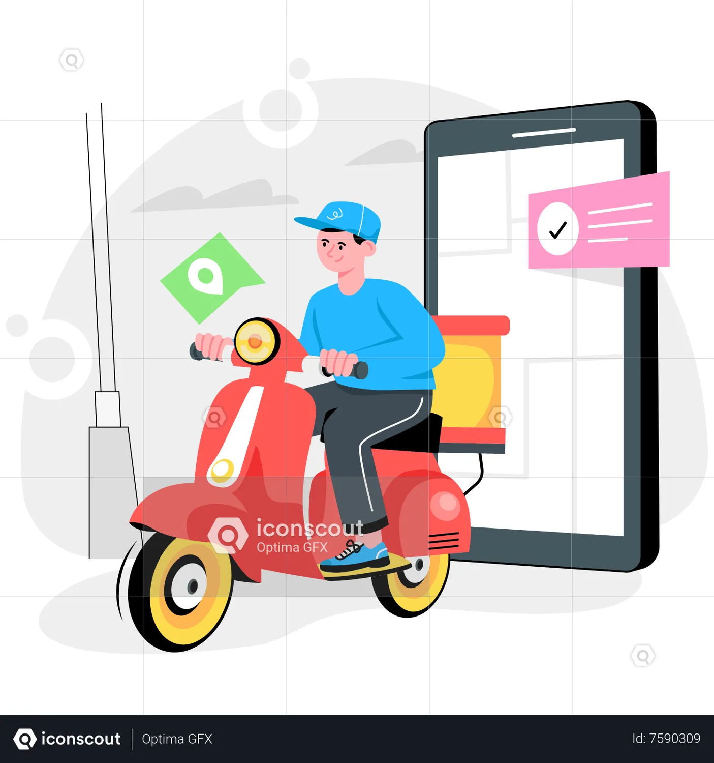 Delivery man riding scooter Animated Illustration download in JSON ...