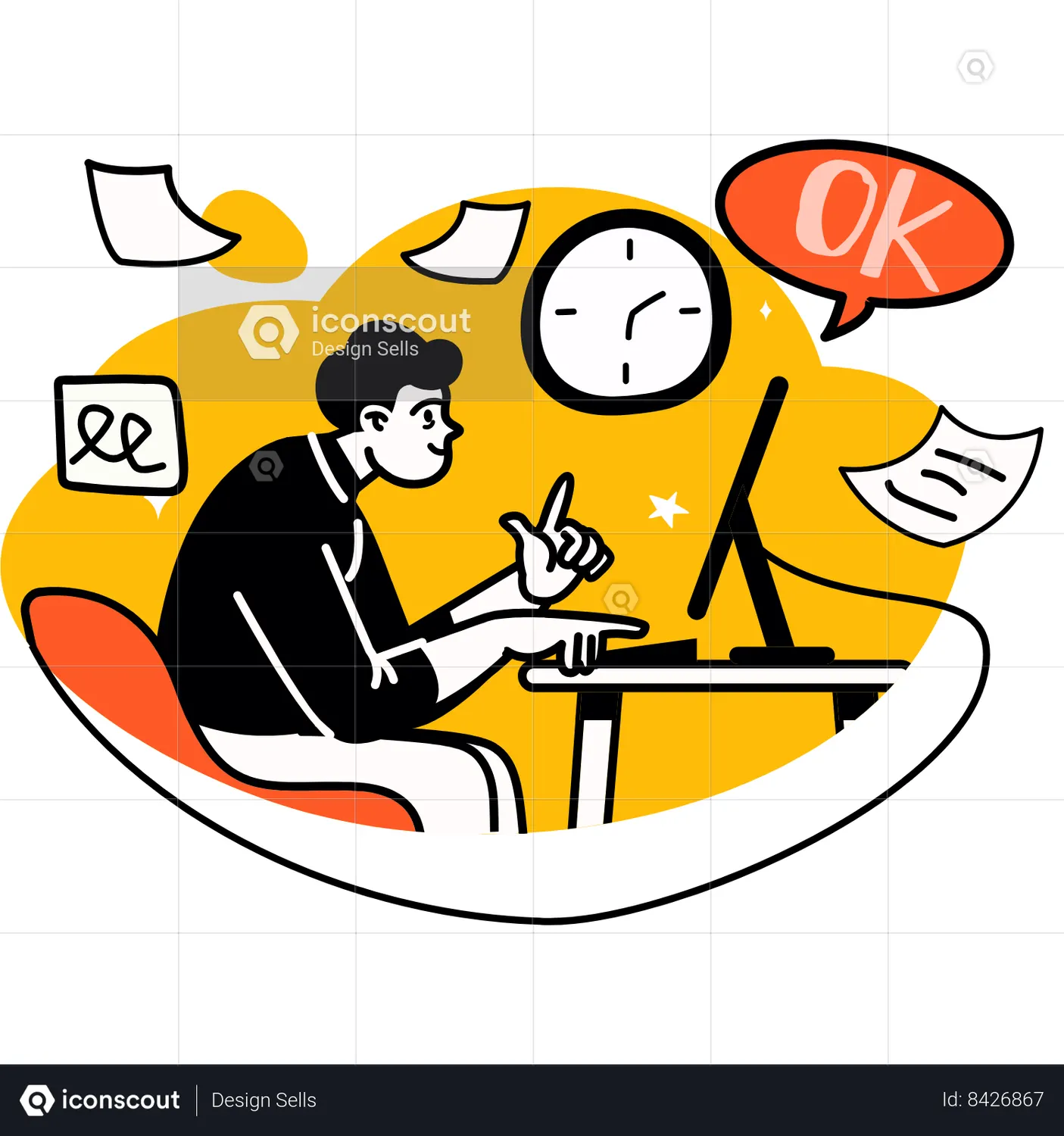Employee is Working Animated Illustration download in JSON, LOTTIE or