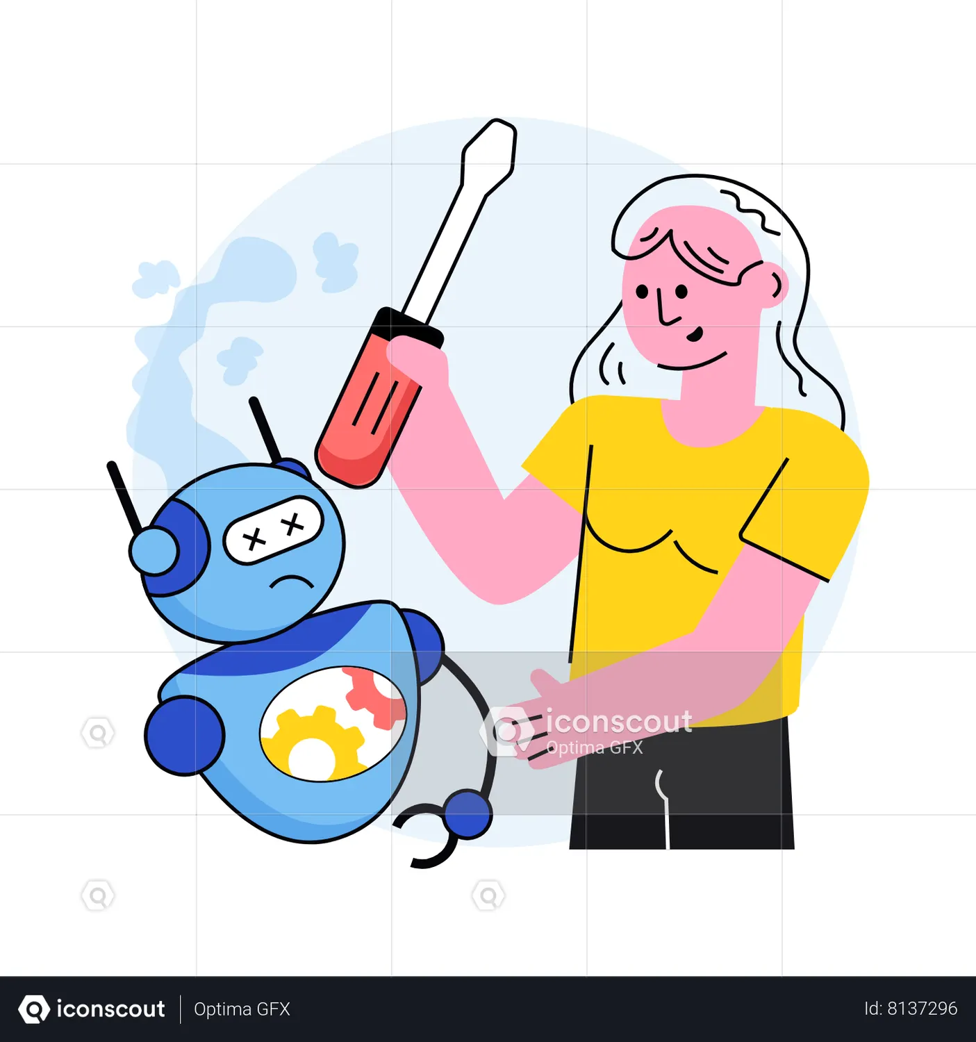 Engineer fixing an ai robot Animated Illustration download in JSON ...
