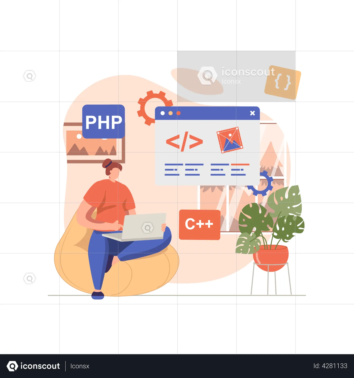 Female PHP Developer Working On Laptop Animation - Free Download People ...