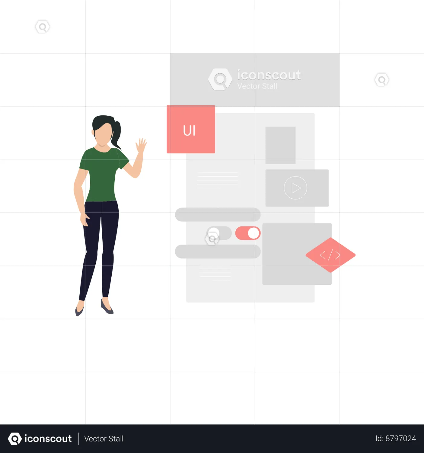 Female presenting ui ux design Animated Illustration download in JSON ...