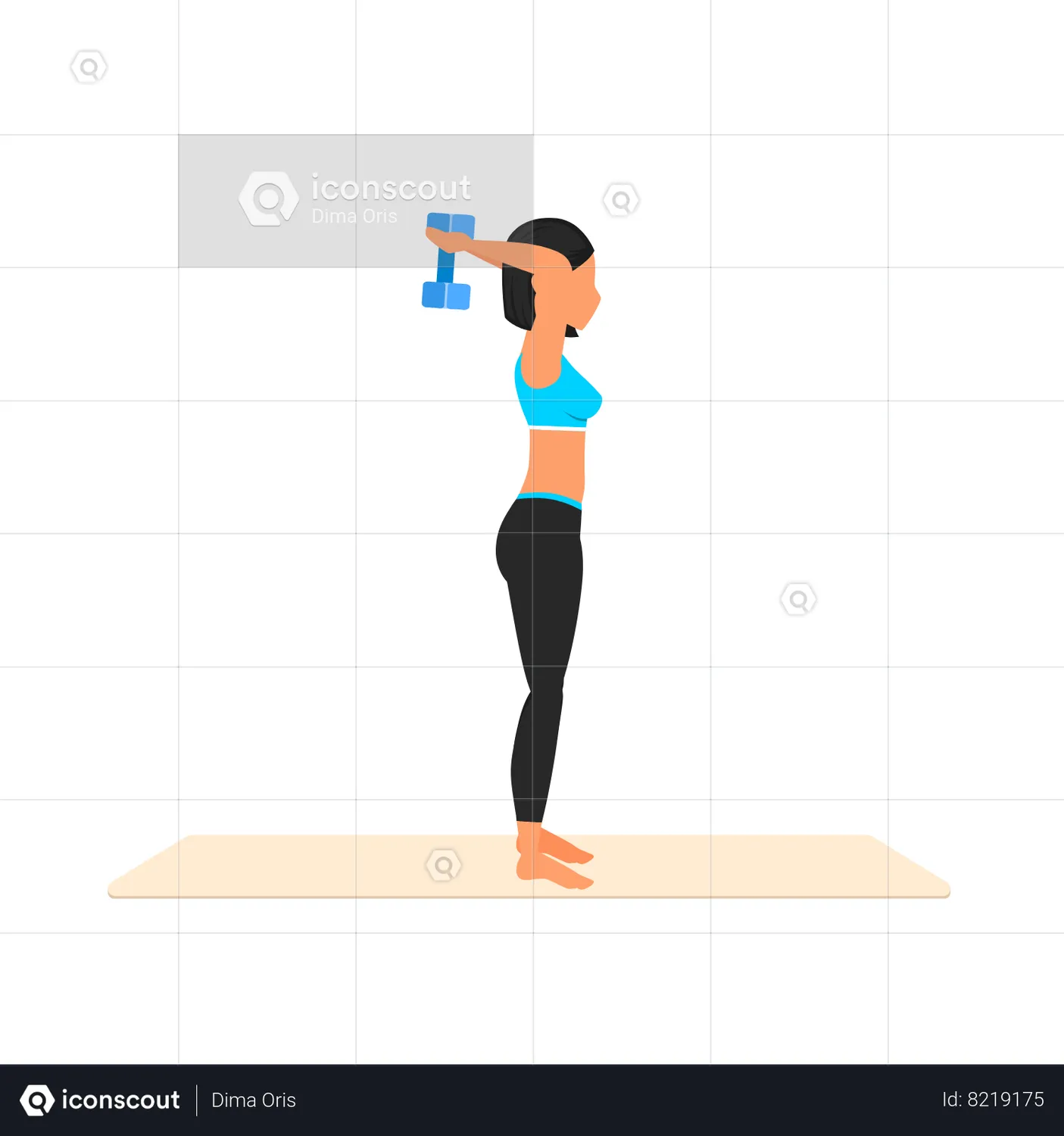 Fitness Woman Doing Dumbbell Triceps Extension Animated Illustration Download In Json Lottie Or 6627