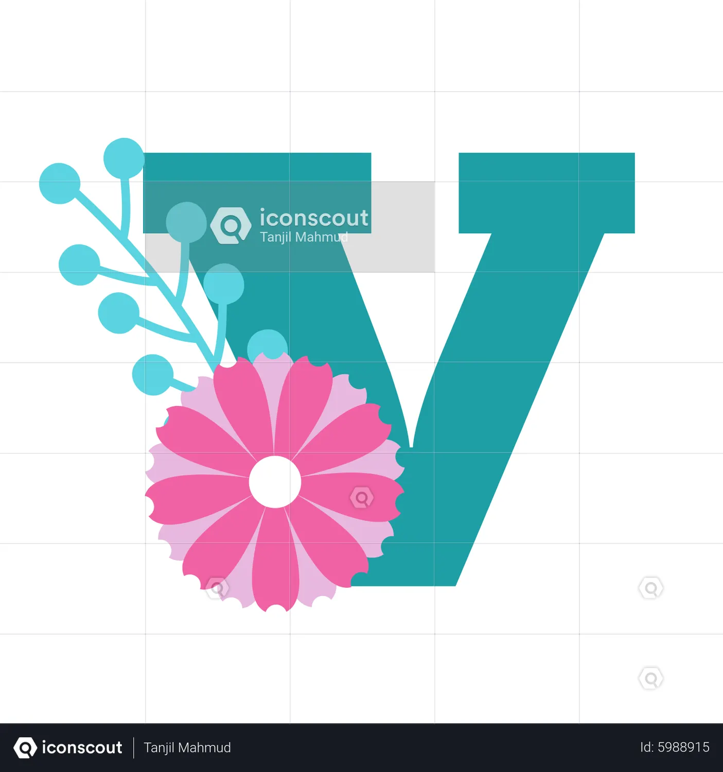 Floral Alphabet V Animated Icon download in JSON, LOTTIE or MP4 format