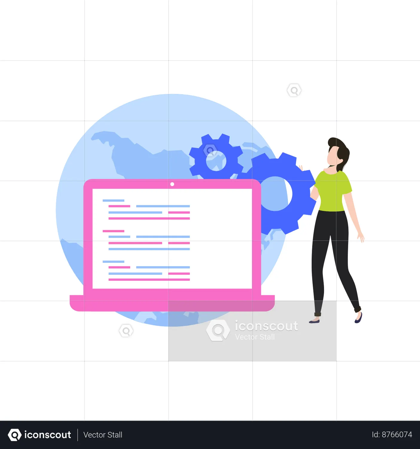 Girl coding on laptop Animated Illustration download in JSON, LOTTIE or ...