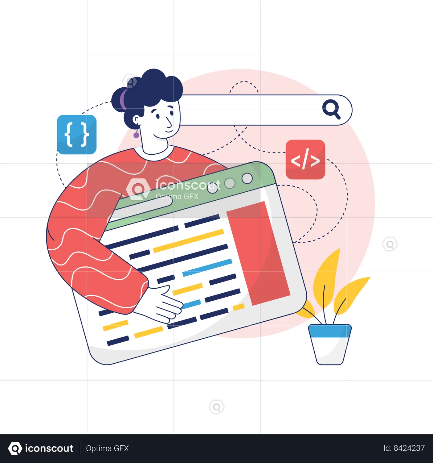 Girl is learning coding Animated Illustration download in JSON, LOTTIE ...