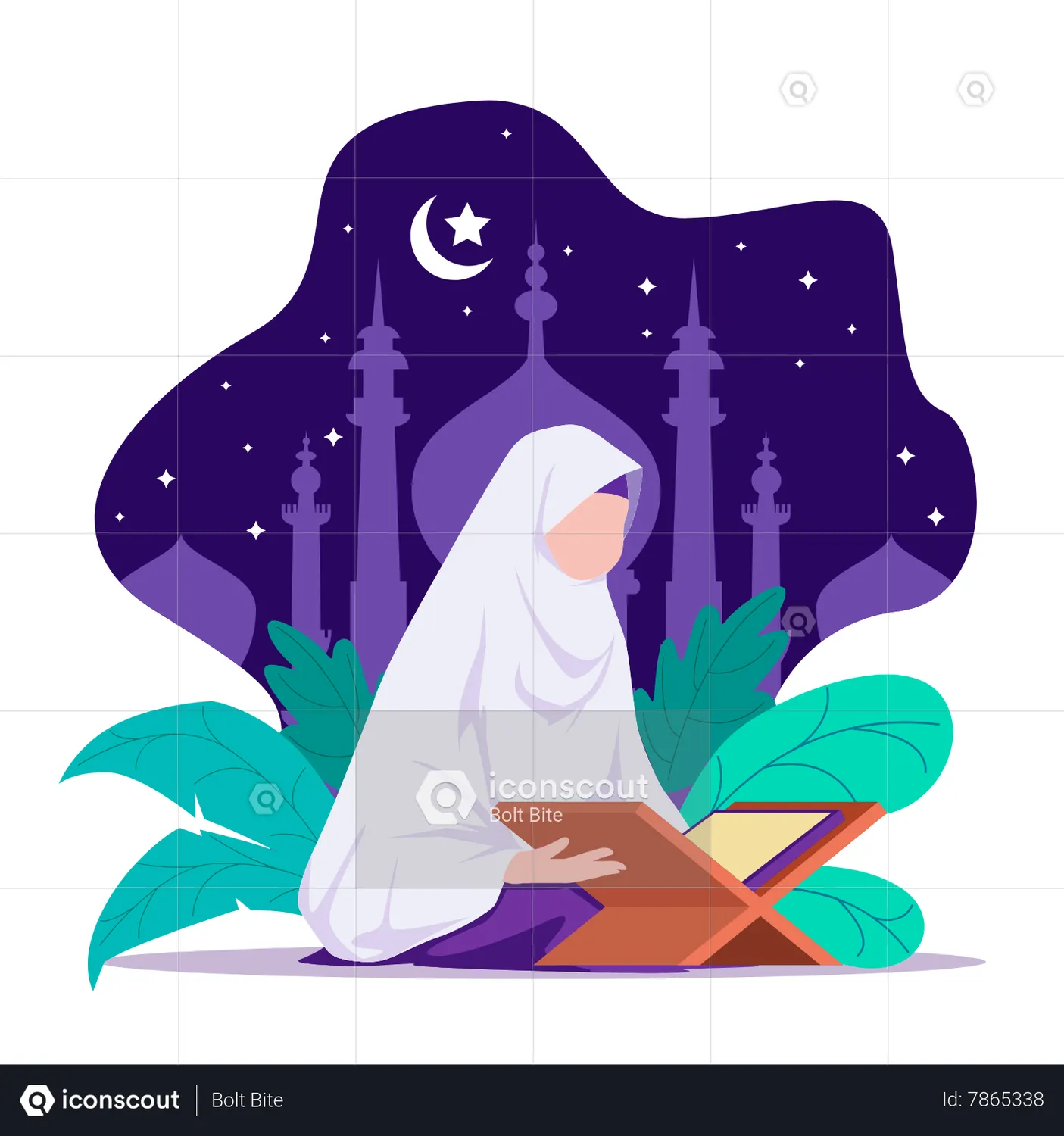 Girl reciting quran Animated Illustration download in JSON, LOTTIE or ...