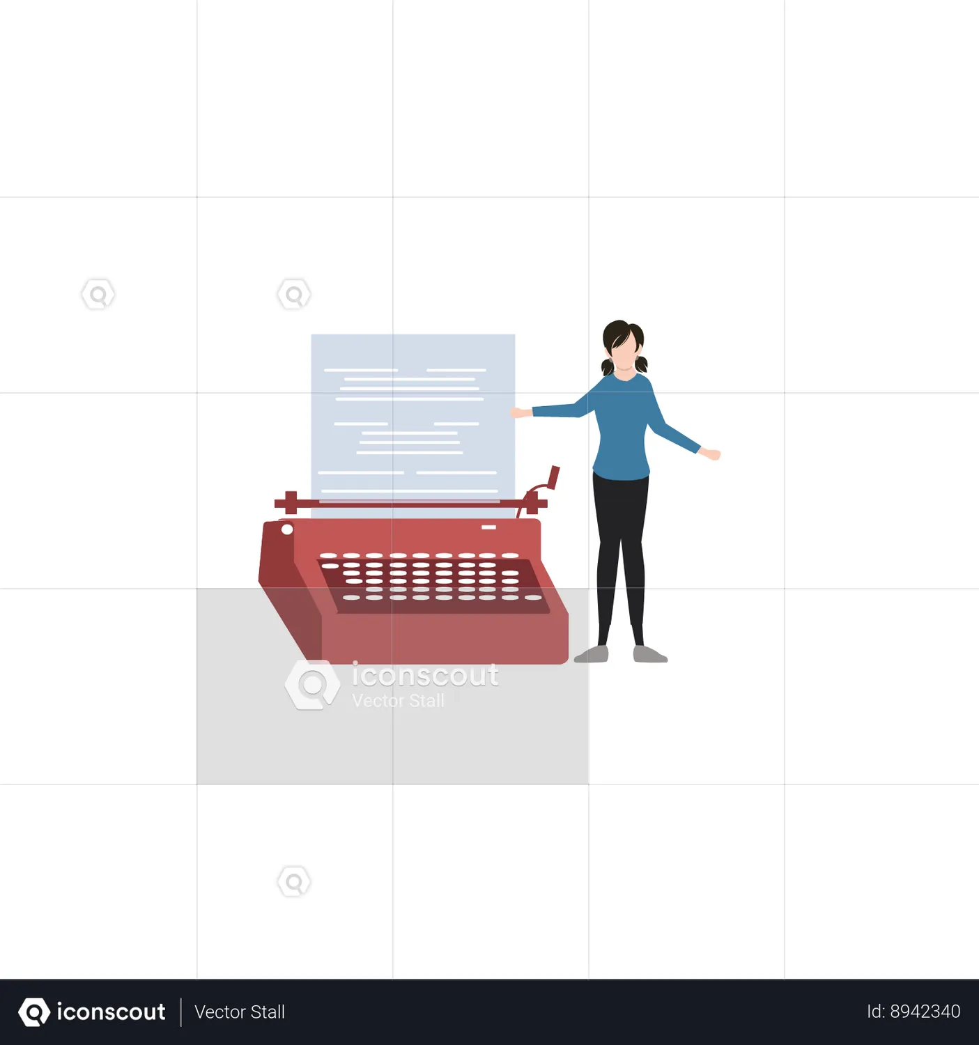 Girl Typing Paper With Typewriter Animated Illustration download in