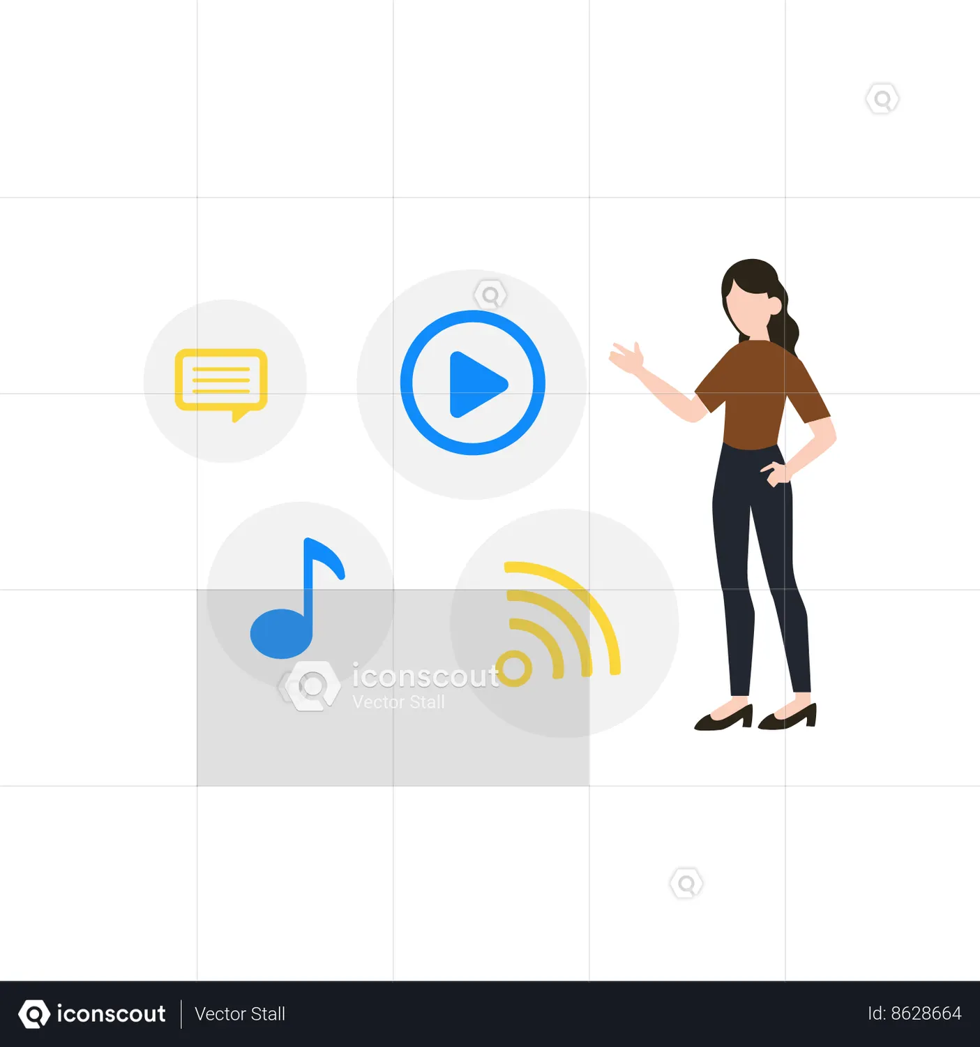 Girl using internet technology Animated Illustration download in JSON ...