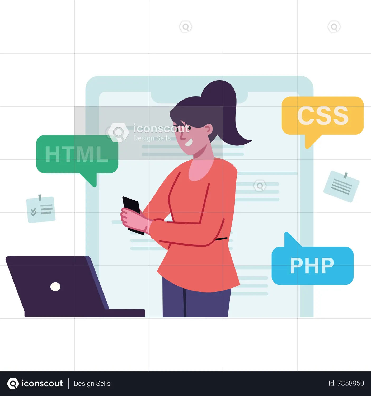 Girl Working On Programming Languages Animation - Free Download Design ...