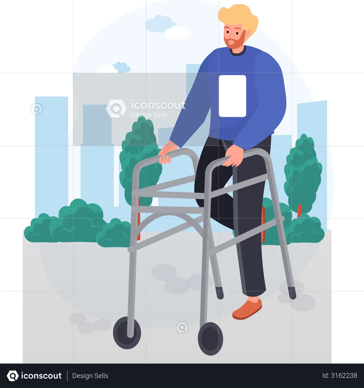 Handicapped Man Walking With Help Of Walker Animation - Free Download People Animations | IconScout