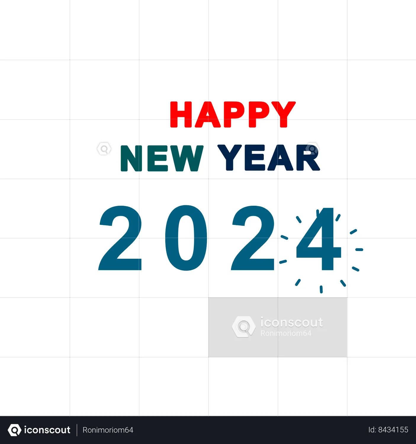 Happy New Year 2024 Animated Icon download in JSON, LOTTIE or MP4 format