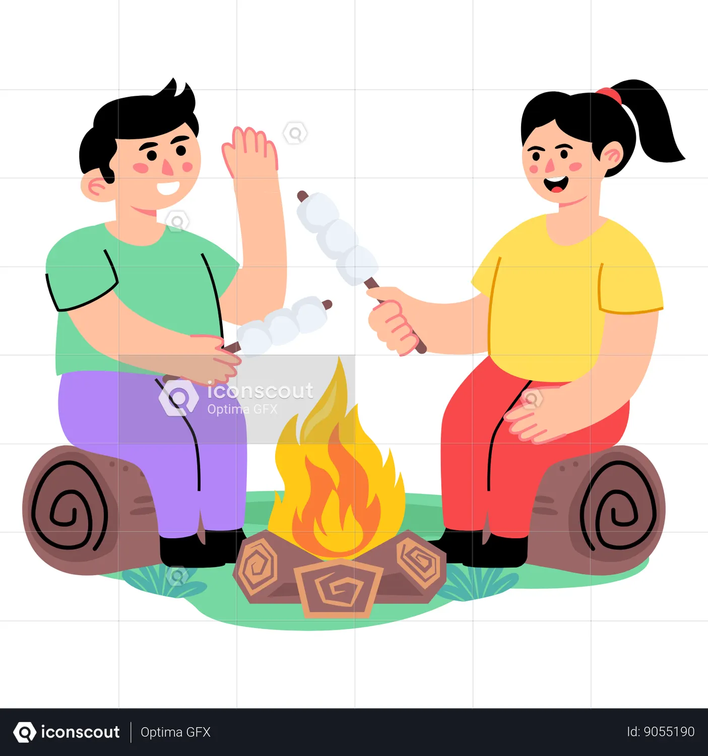 Kids Roasting Marshmallows Animated Illustration download in JSON