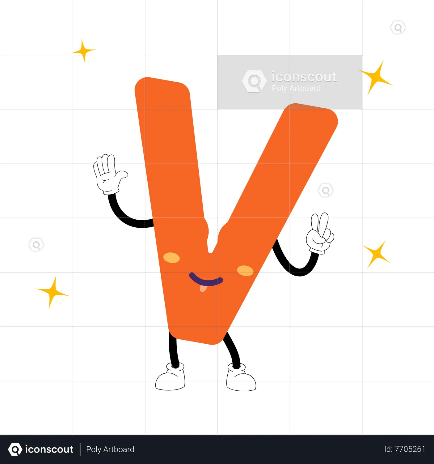 Letter V Character Animated Icon download in JSON, LOTTIE or MP4 format