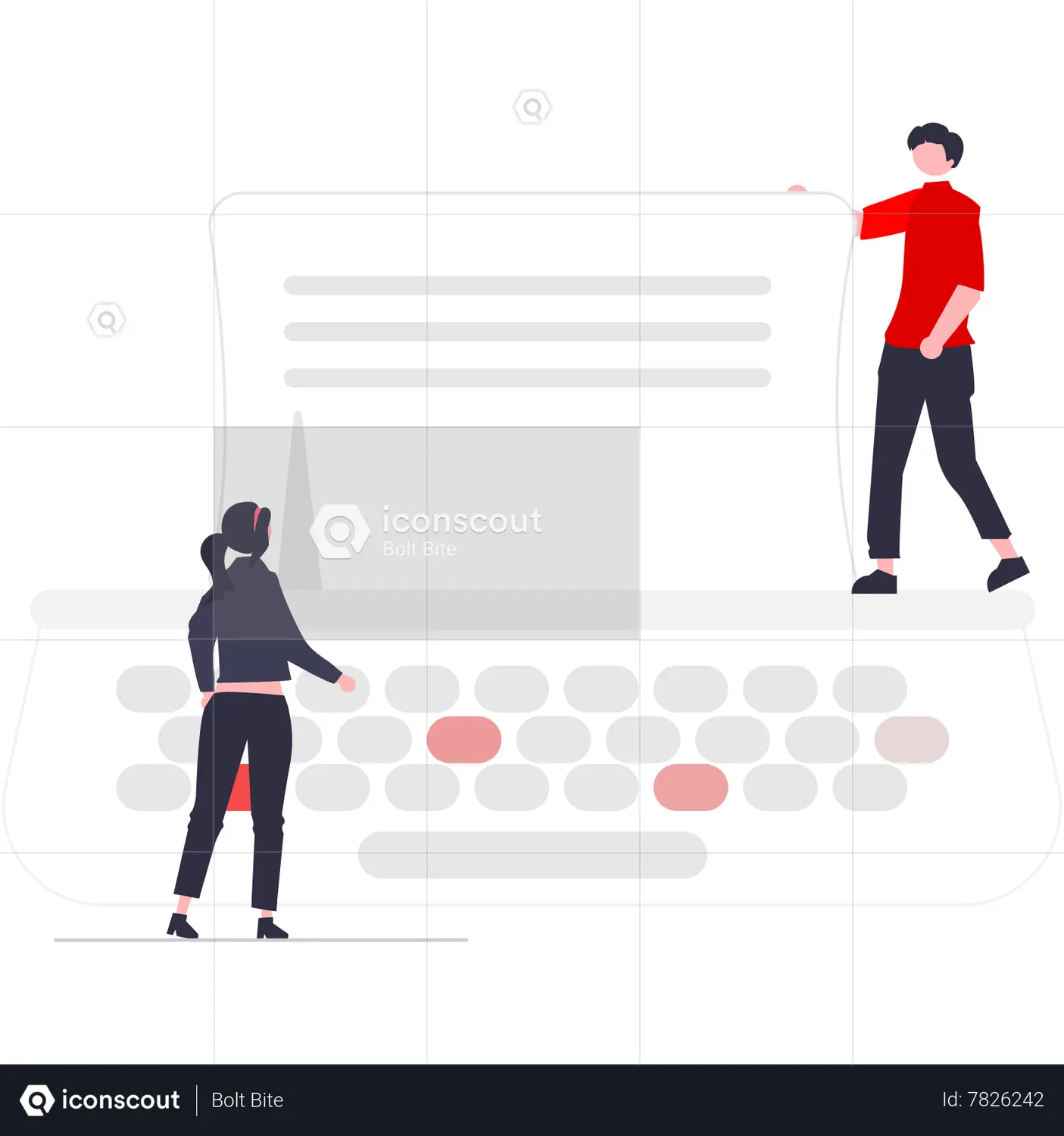 Male and female Typewriter Animated Illustration download in JSON