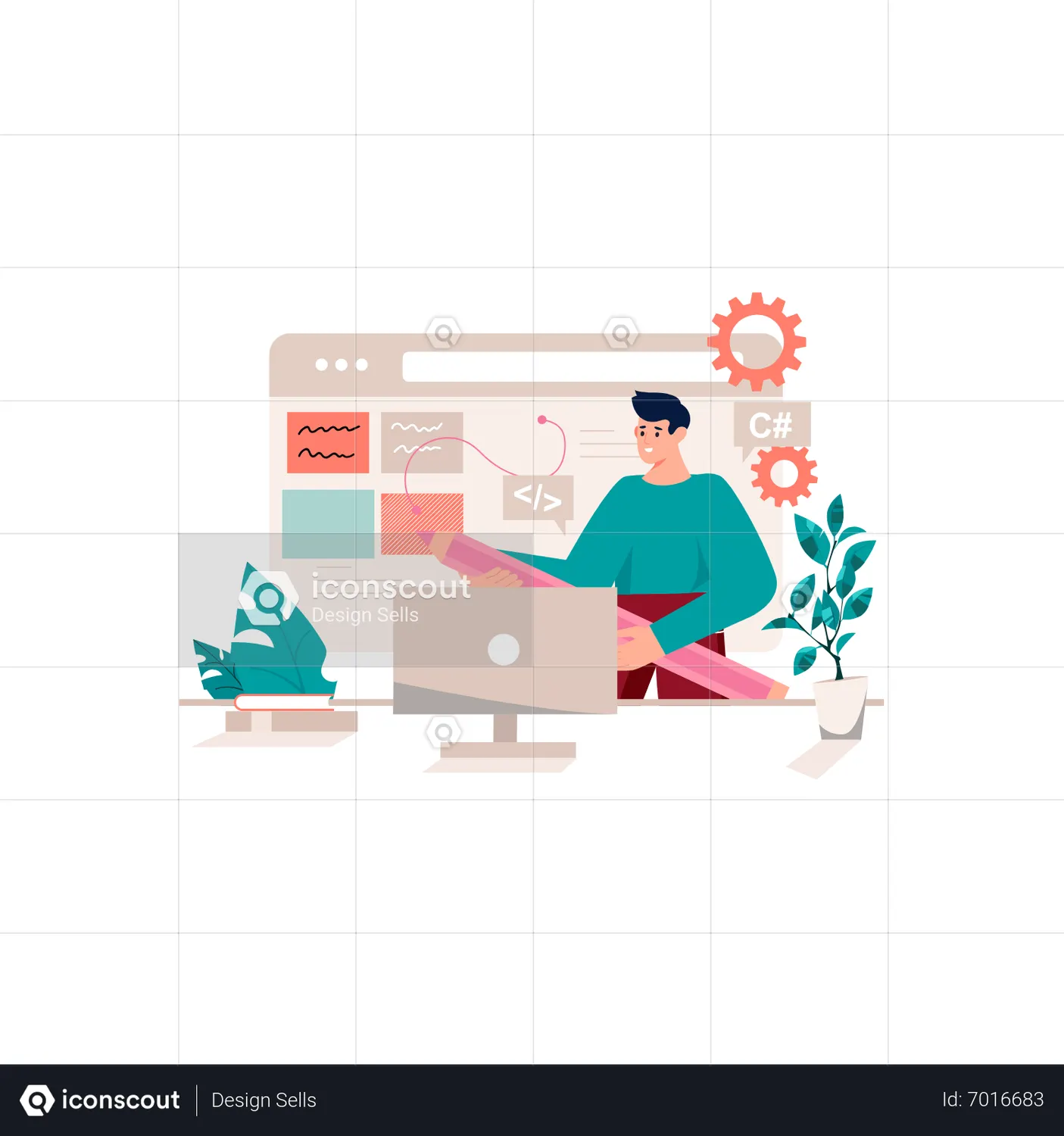 Male UI UX designer Animated Illustration download in JSON, LOTTIE or ...
