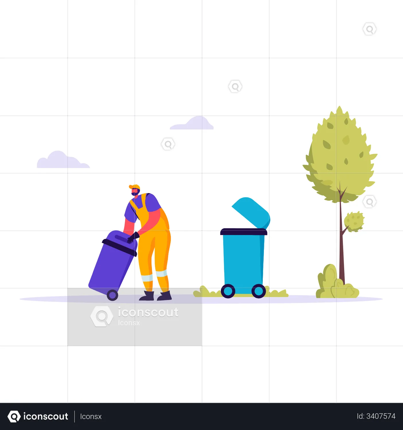 Man collecting garbage from bins Animated Icon download in JSON, LOTTIE ...