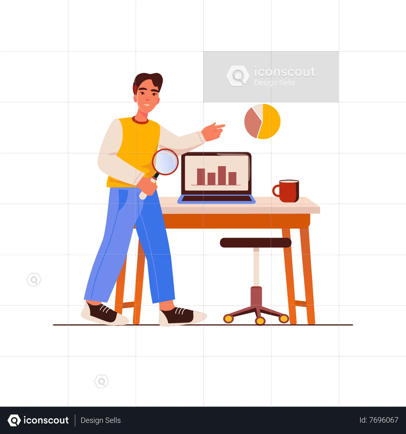 Man doing Data analysis Animated Illustration download in JSON, LOTTIE ...