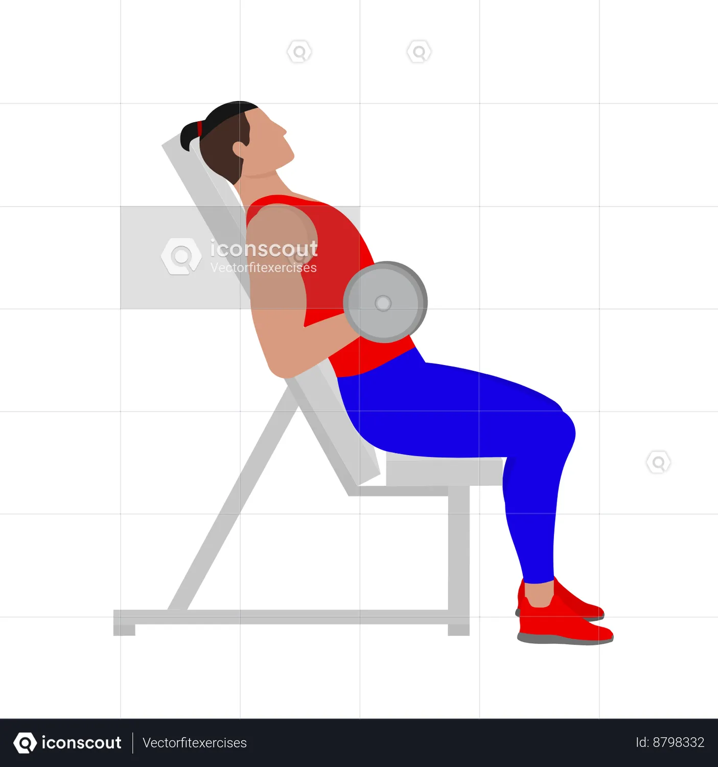 Man Doing Dumbbell Incline Bicep Curl Exercise For Arm Animated ...