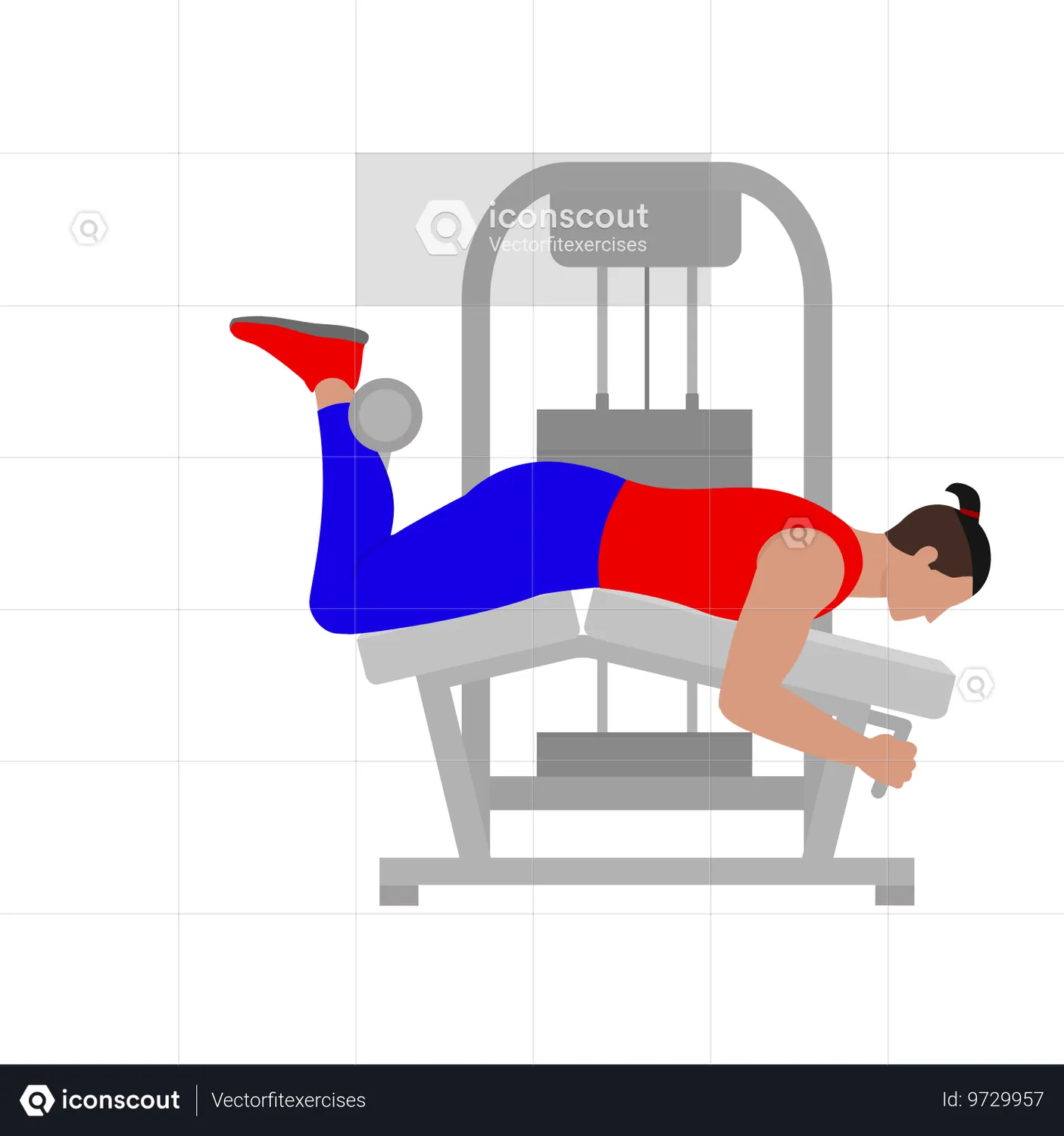 Man Doing Lever Lying Leg Curl Exercise For Legs Animation - Free Download  Gym & Fitness Animations | IconScout