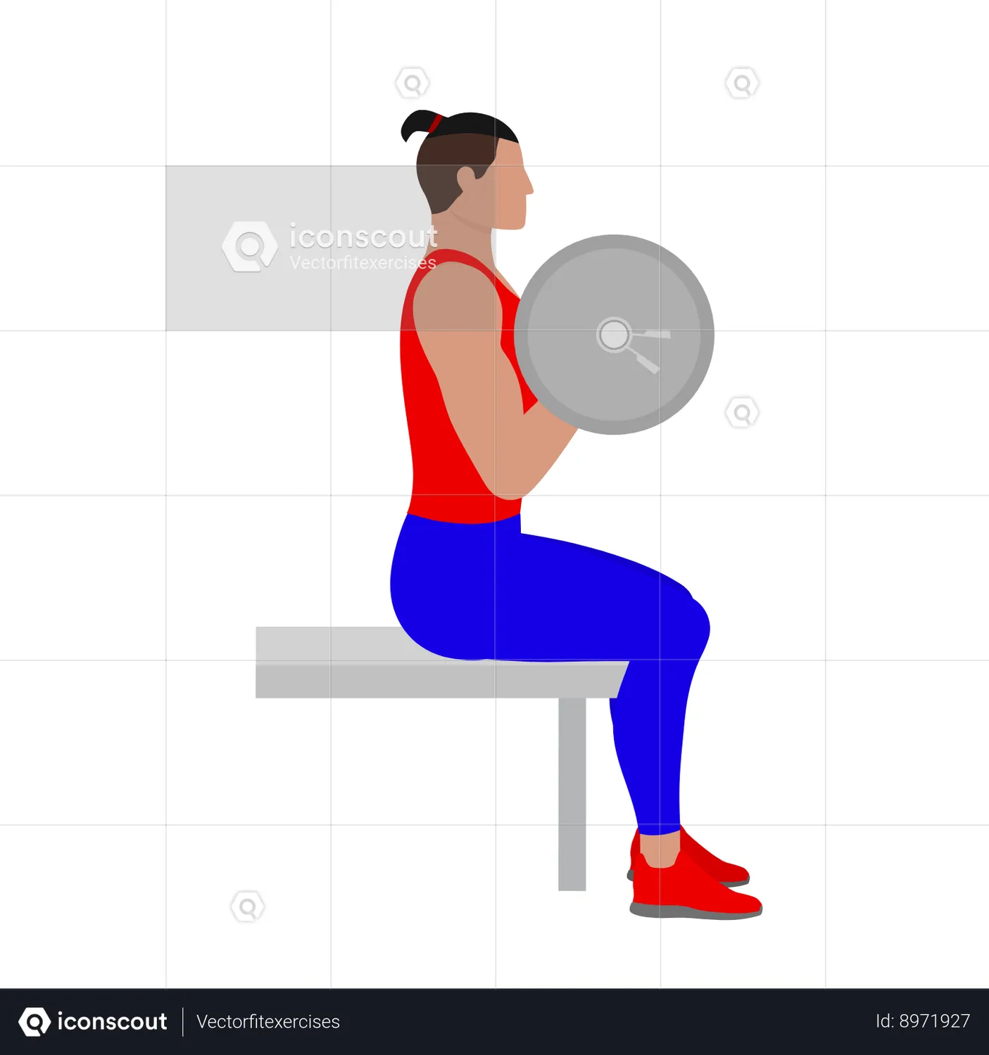 Man Doing Seated Barbell Bicep Curl Exercise For Arm Animated ...