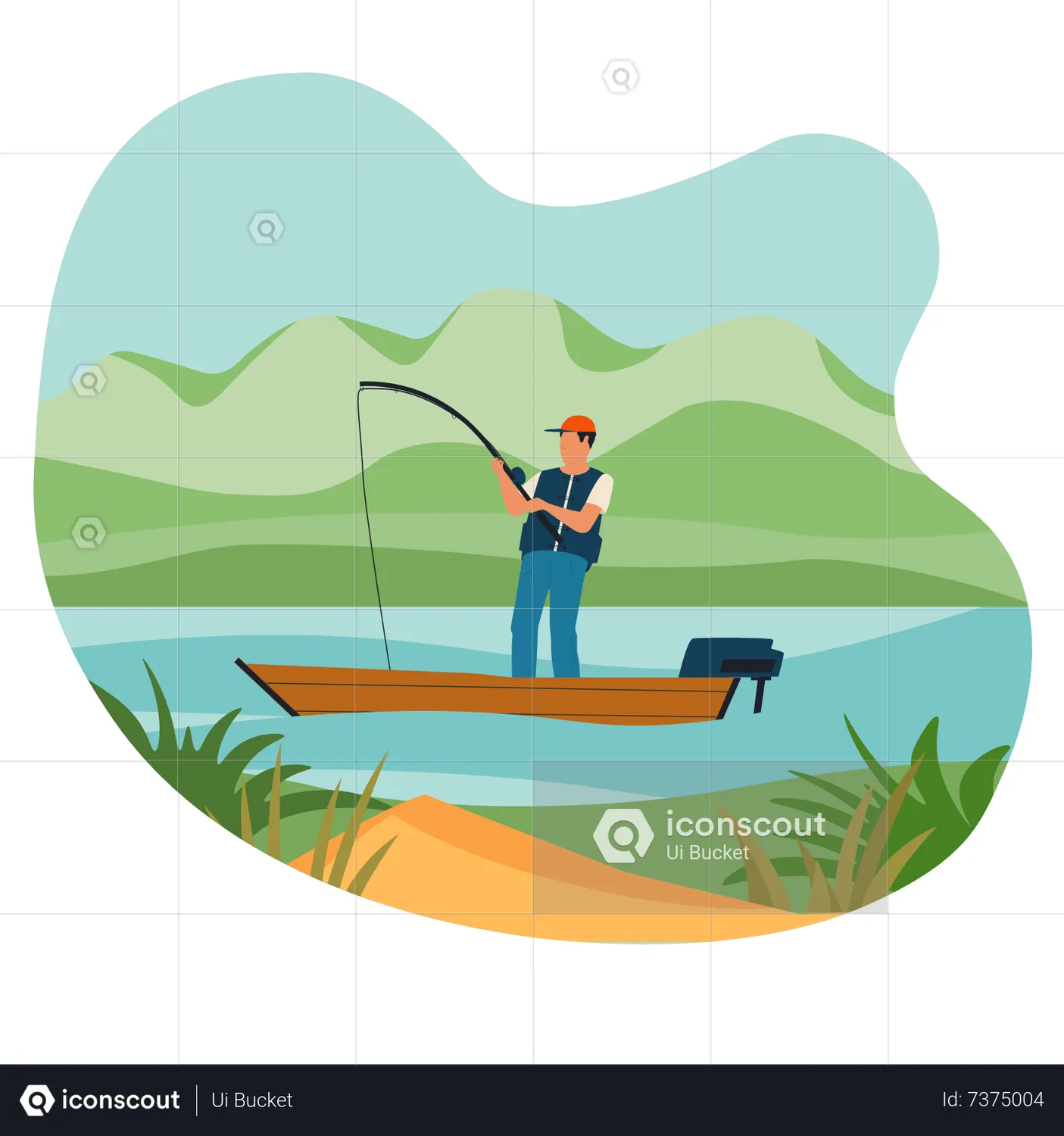 Adult Man With Fishing Rod Catching Fish off Lake Dock SVG File