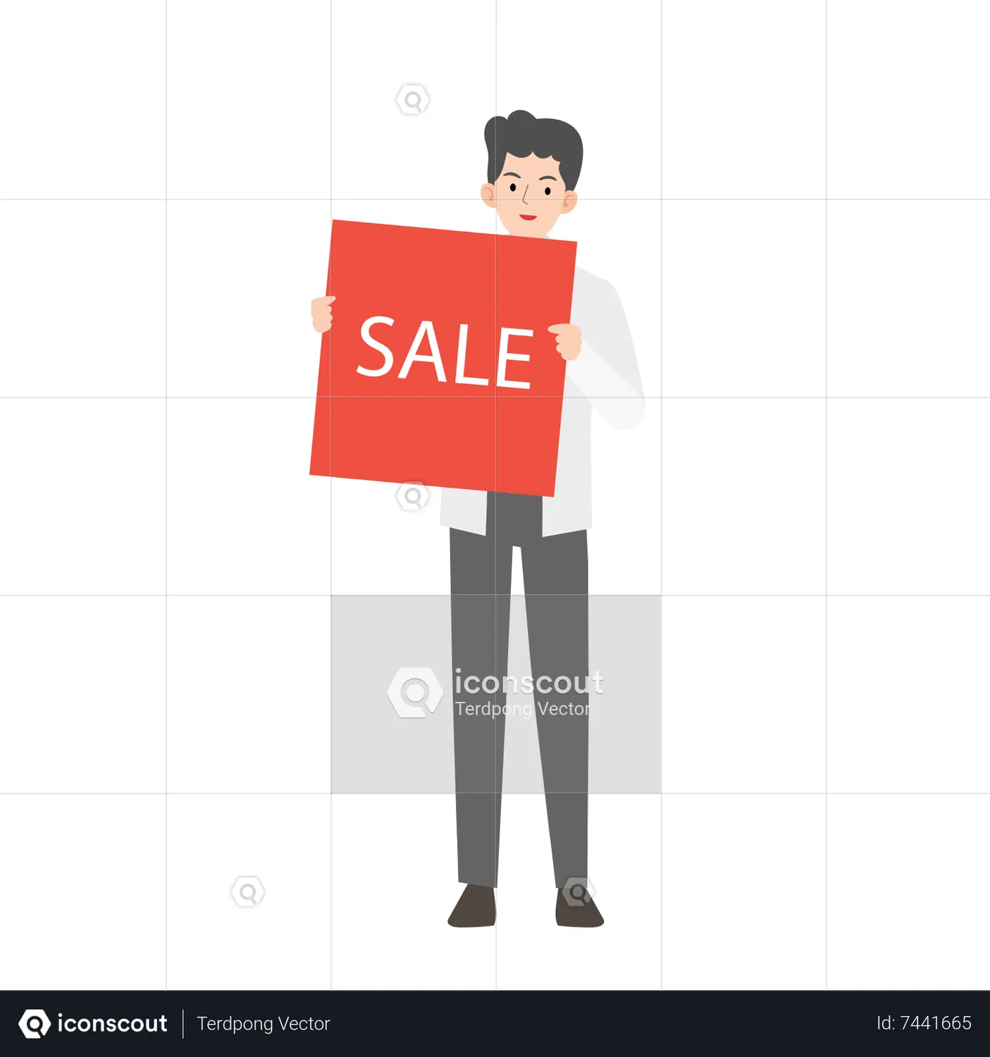 Man holding sale sign Animated Illustration download in JSON, LOTTIE or ...