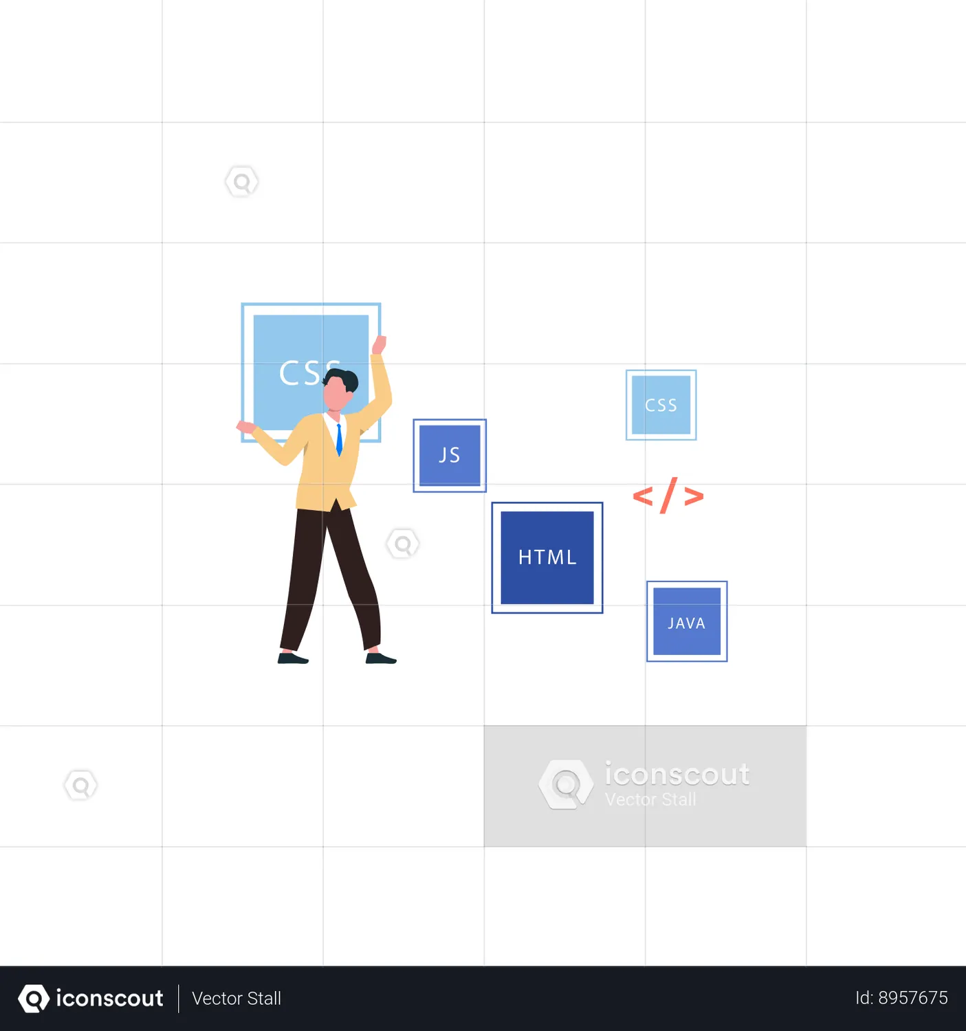 Man is a coder Animated Illustration download in JSON, LOTTIE or MP4 format