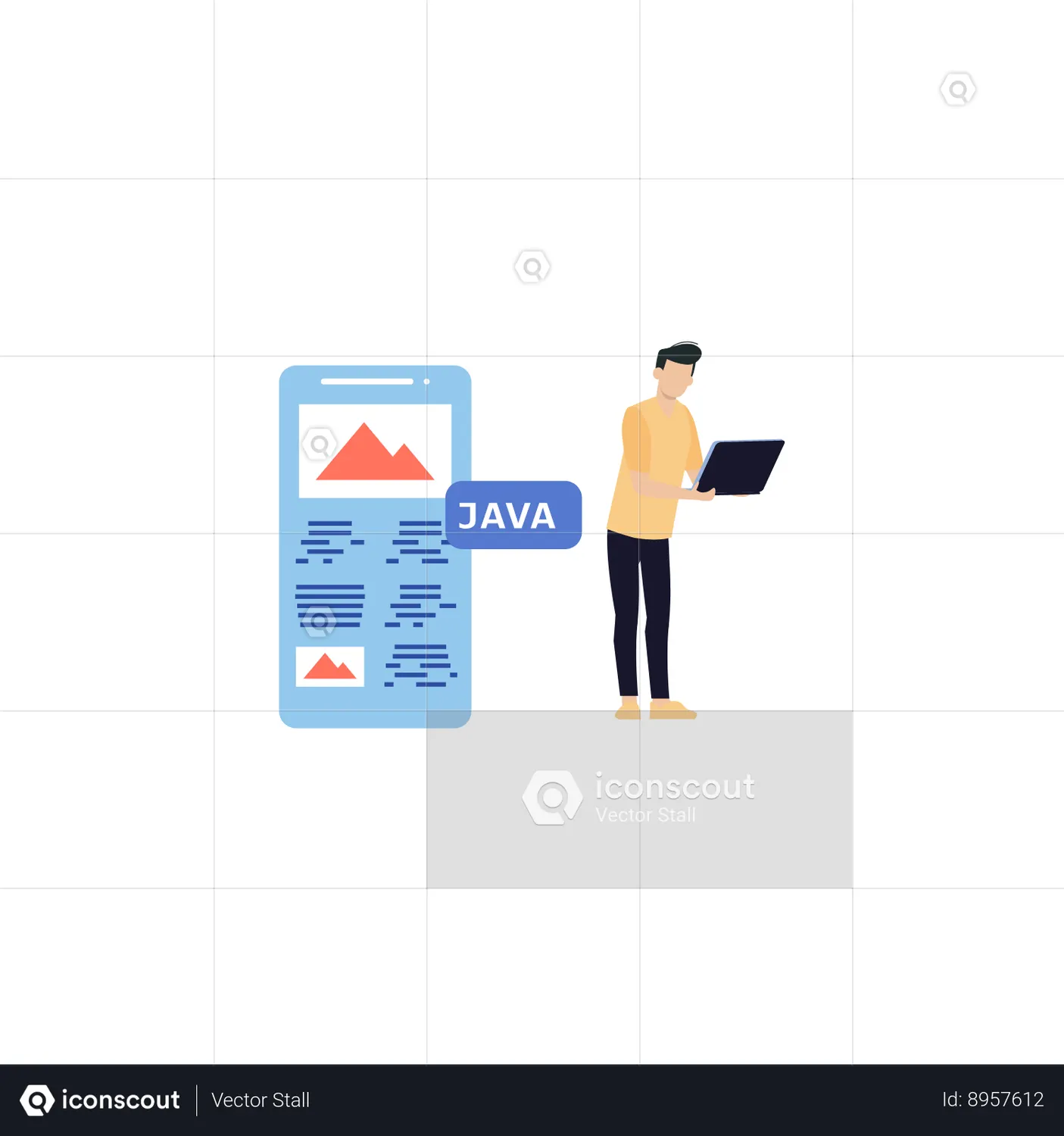 Man is working on Java Animated Illustration download in JSON, LOTTIE ...