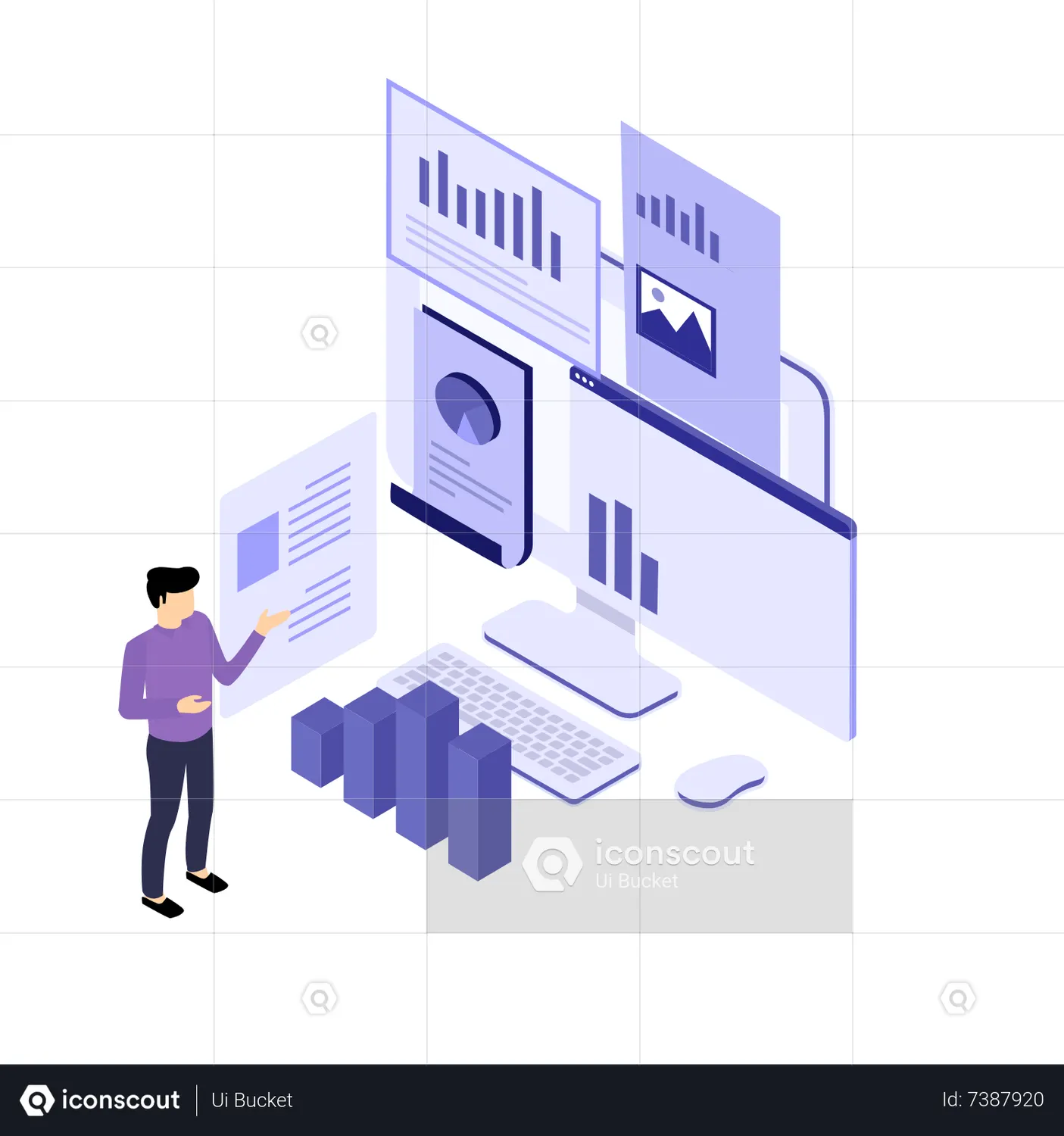 Man presenting Data Analysis Animated Illustration download in JSON ...
