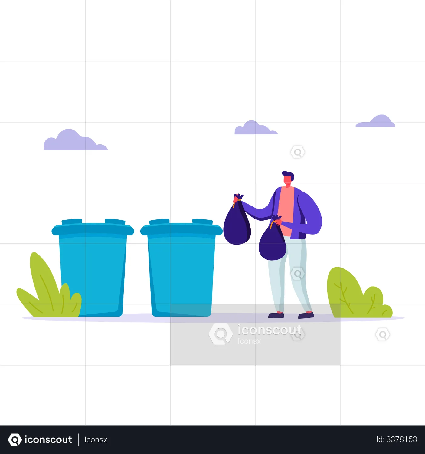 Man throwing Garbage Bags into dustbin Animated Icon download in JSON ...