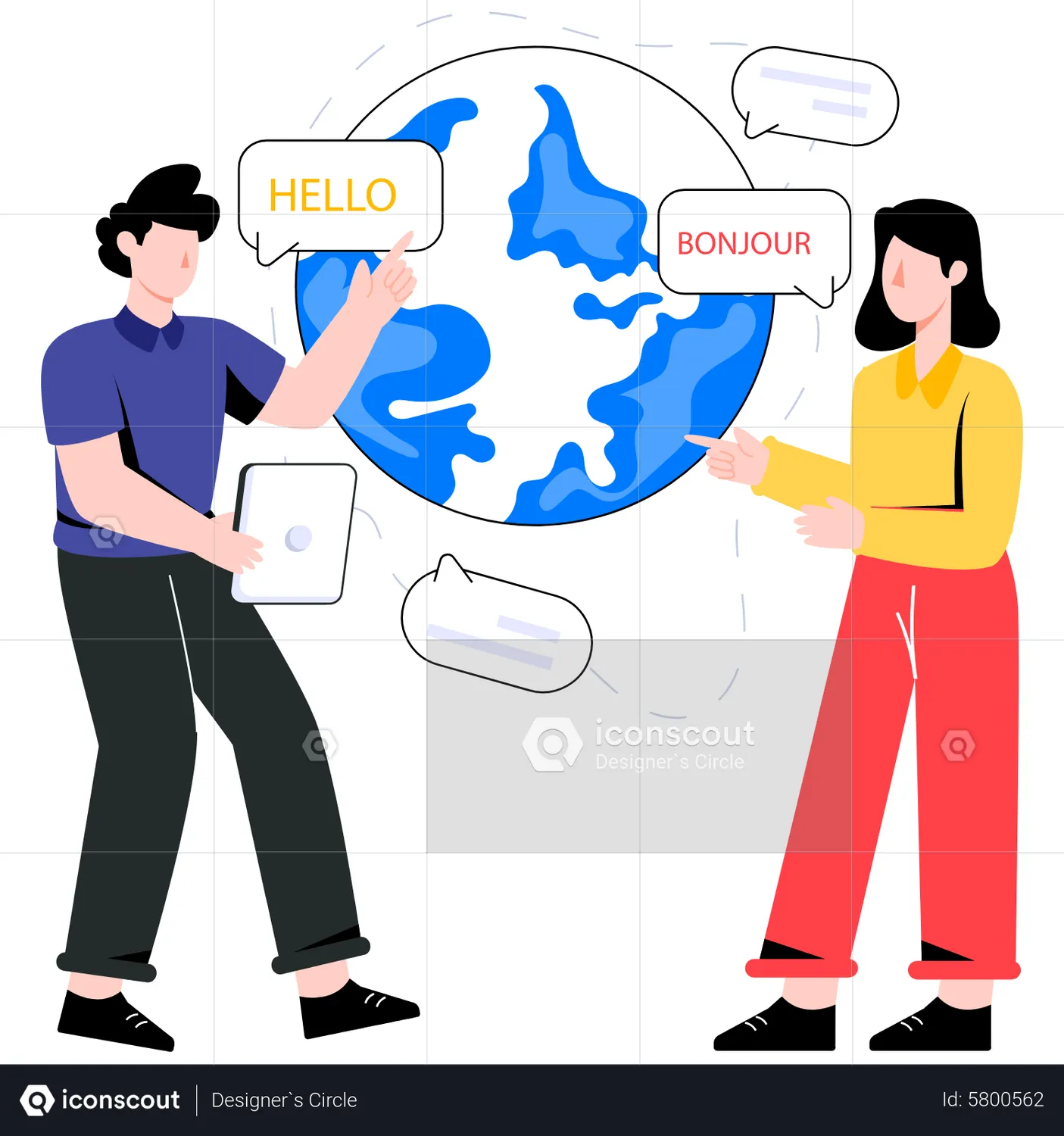 Man translating english to french Animated Illustration download in ...