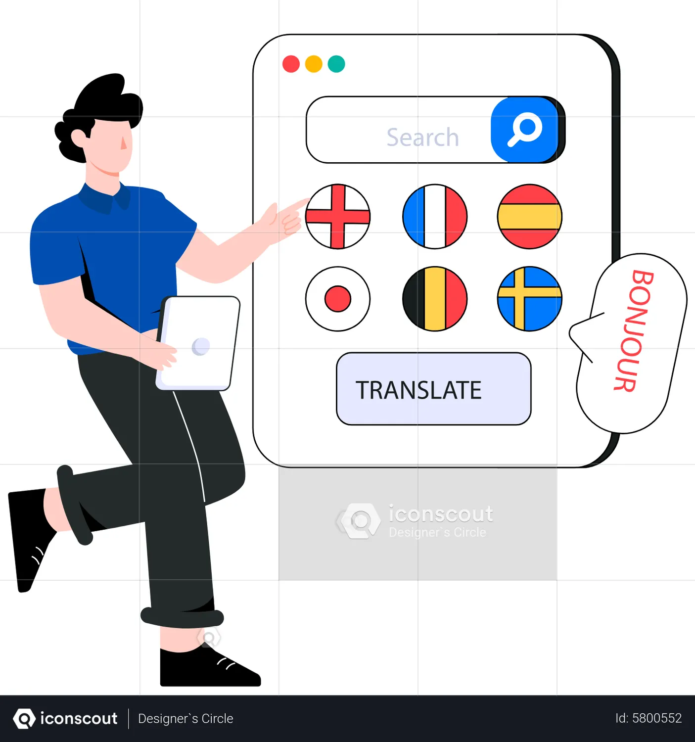 Man translating foreign languages Animated Illustration download in ...
