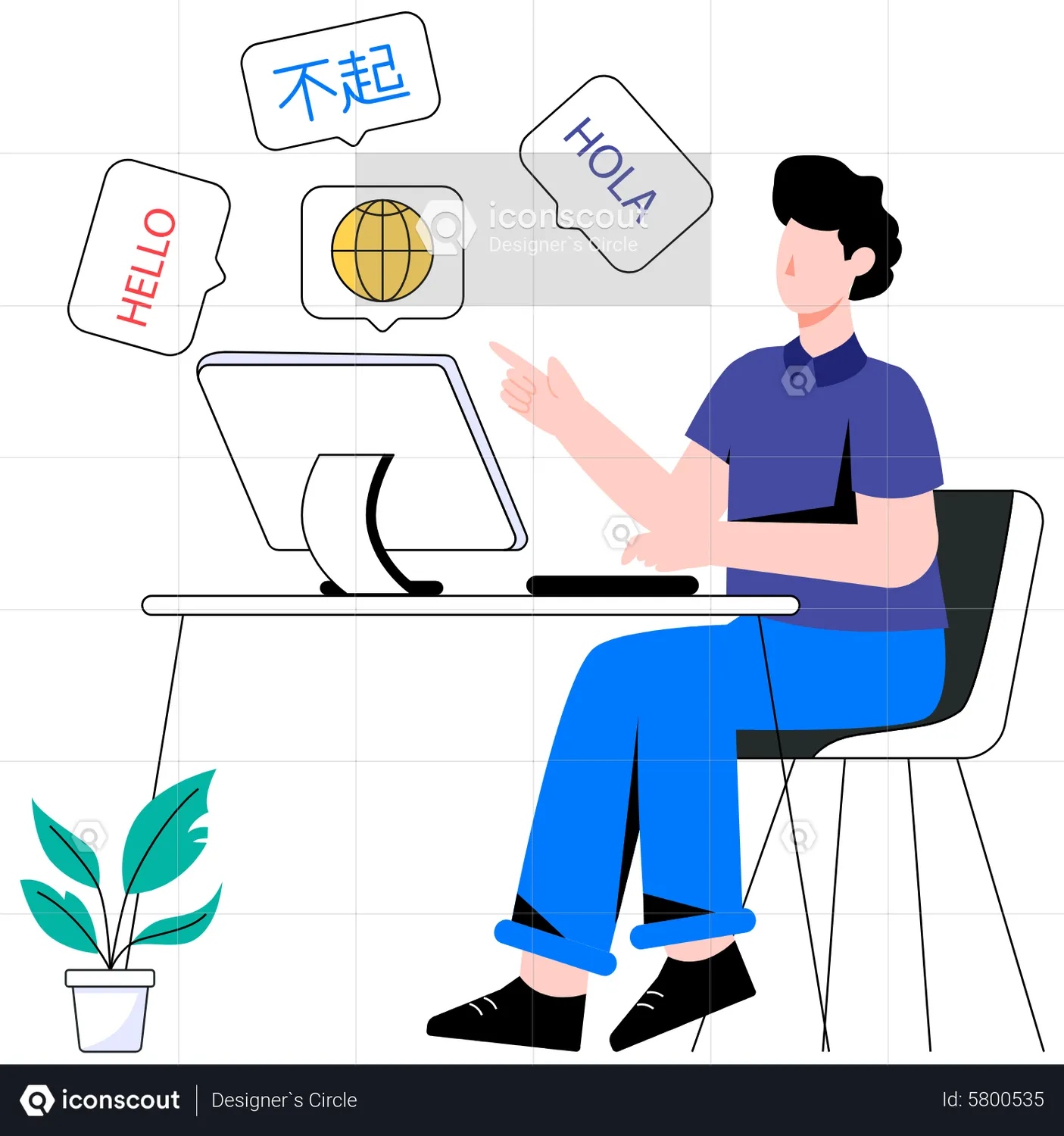 Man using digital language translator Animated Illustration download in ...