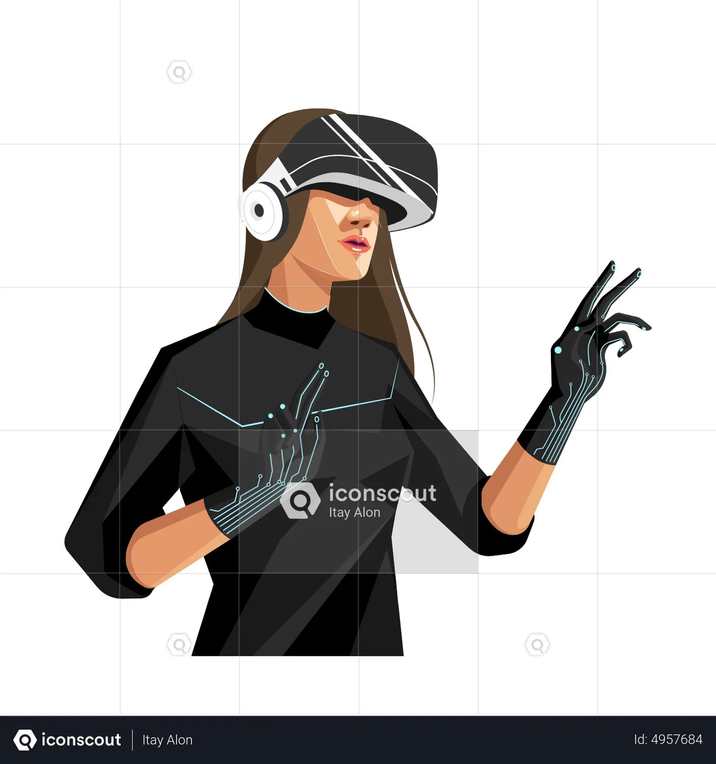 Metaverse Women Girl With Augmented Reality Glasses And Ar Gloves Animated Illustration Download