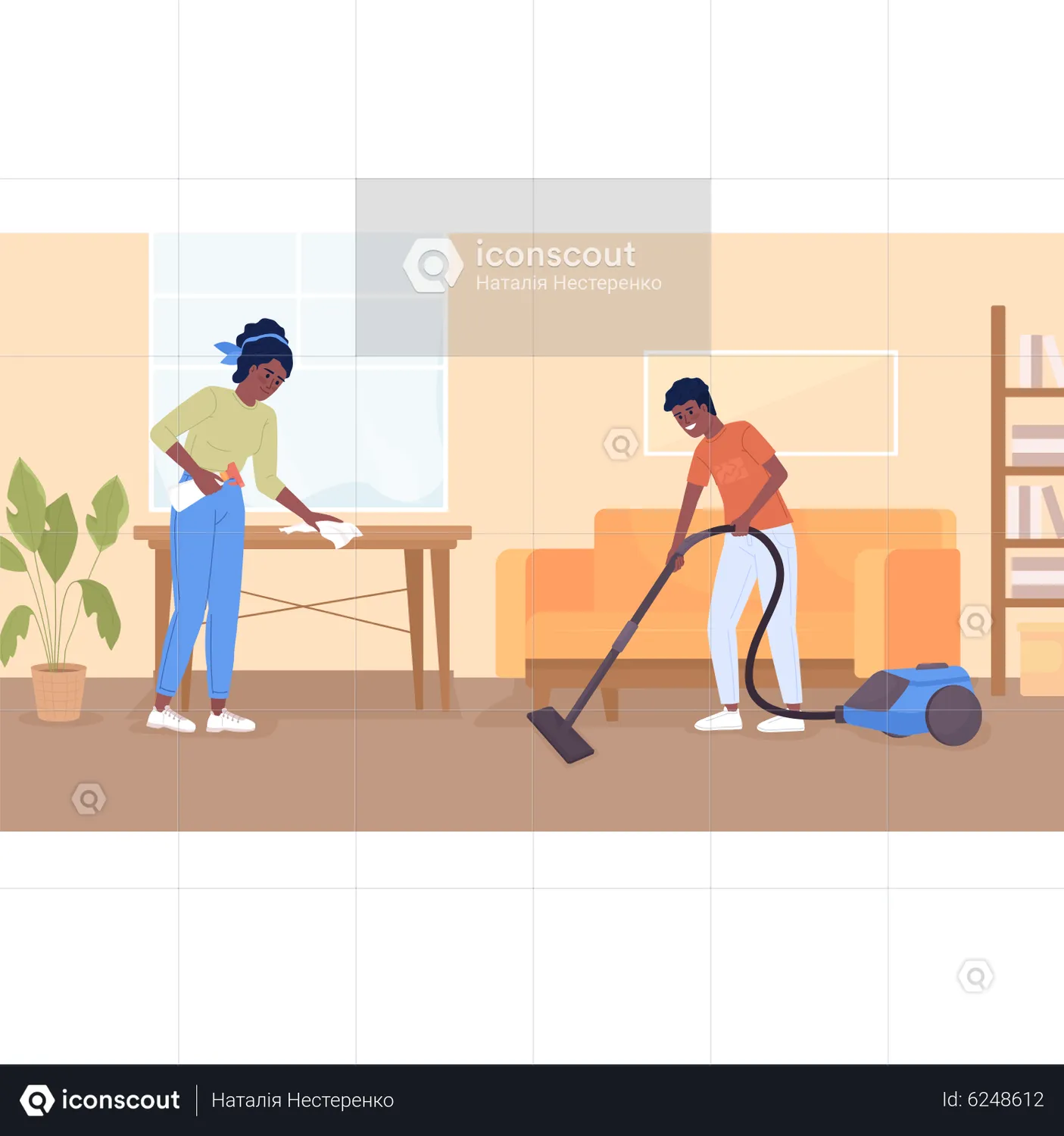 People cleaning house Animated Illustration download in JSON, LOTTIE or ...