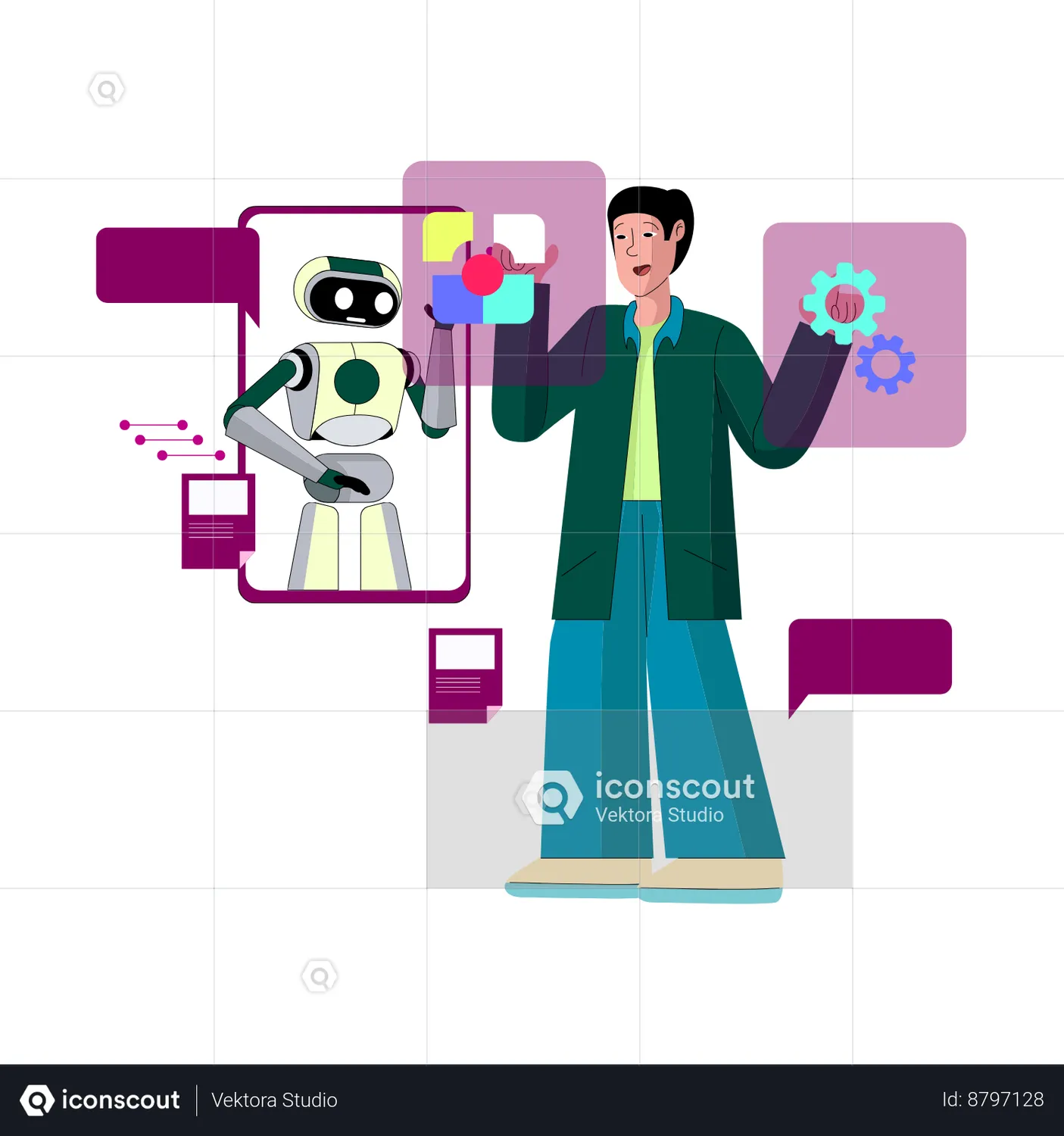 Robot Assistant Animated Illustration Download In Json Lottie Or Mp4 Format