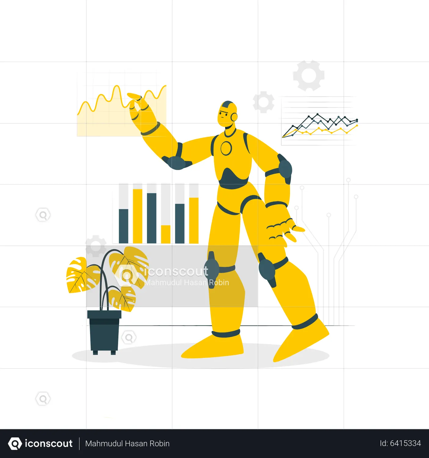Robot doing data analysis Animated Illustration download in JSON ...