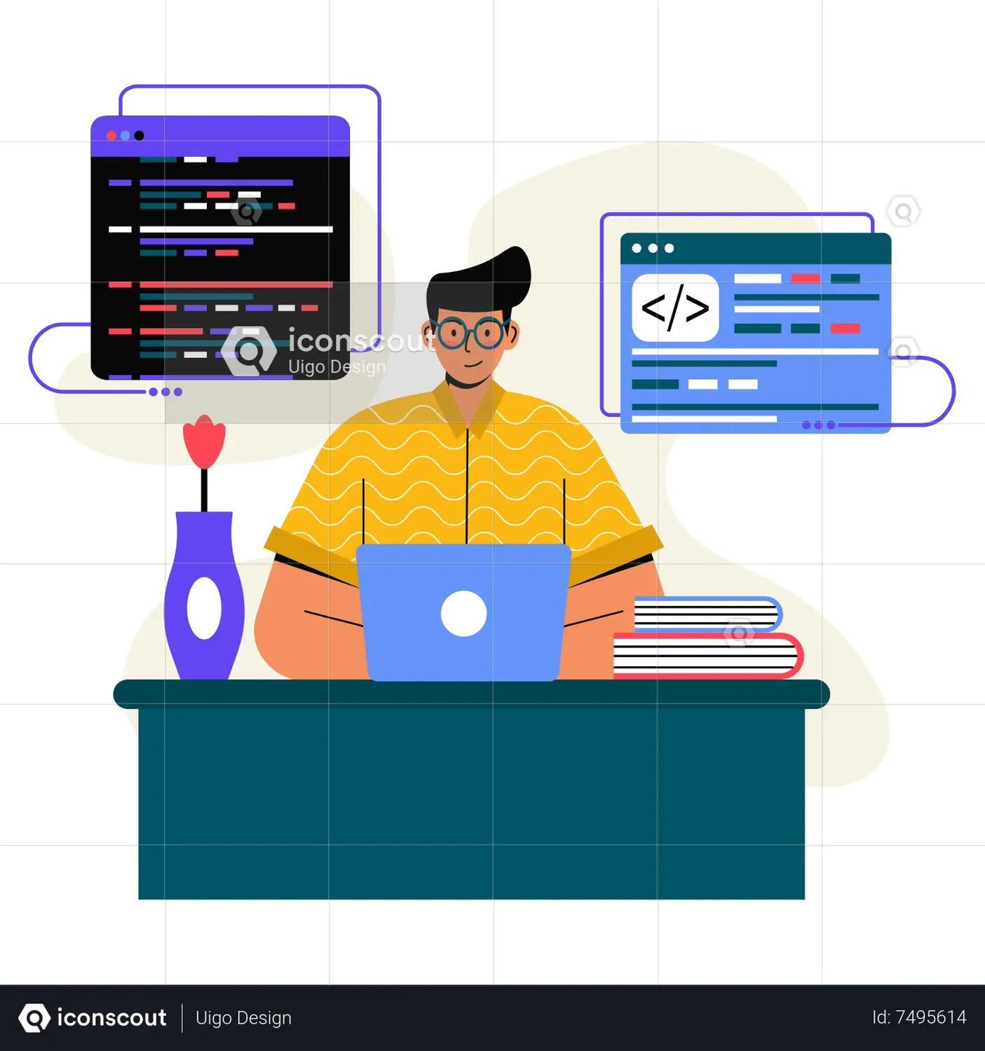 Software developer working at office Animated Illustration download in ...