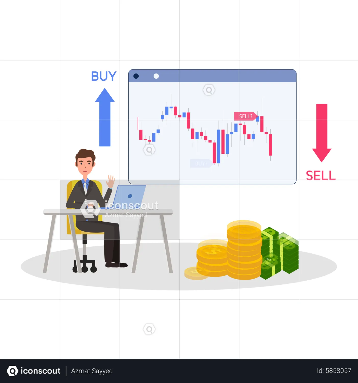 Stock market Trading Animated Illustration download in JSON, LOTTIE or