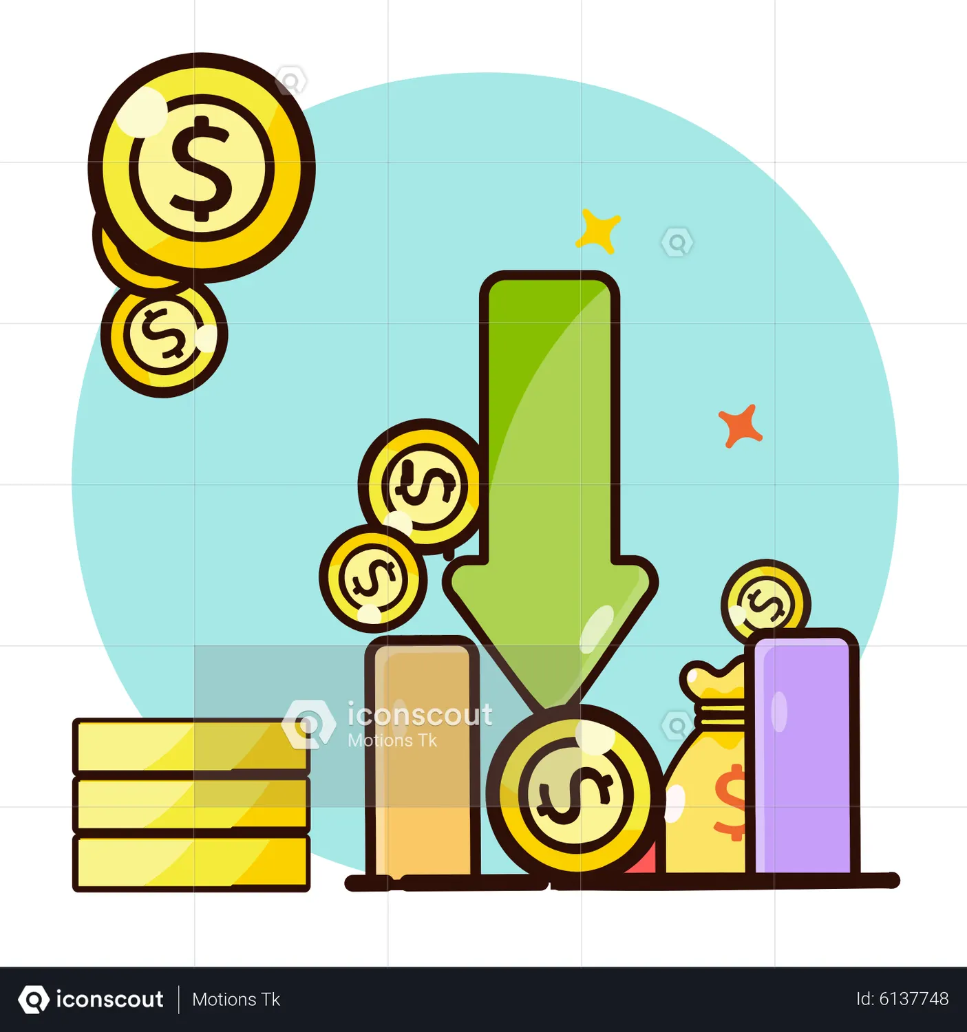 Stocks Down Animated Illustration download in JSON, LOTTIE or MP4 format