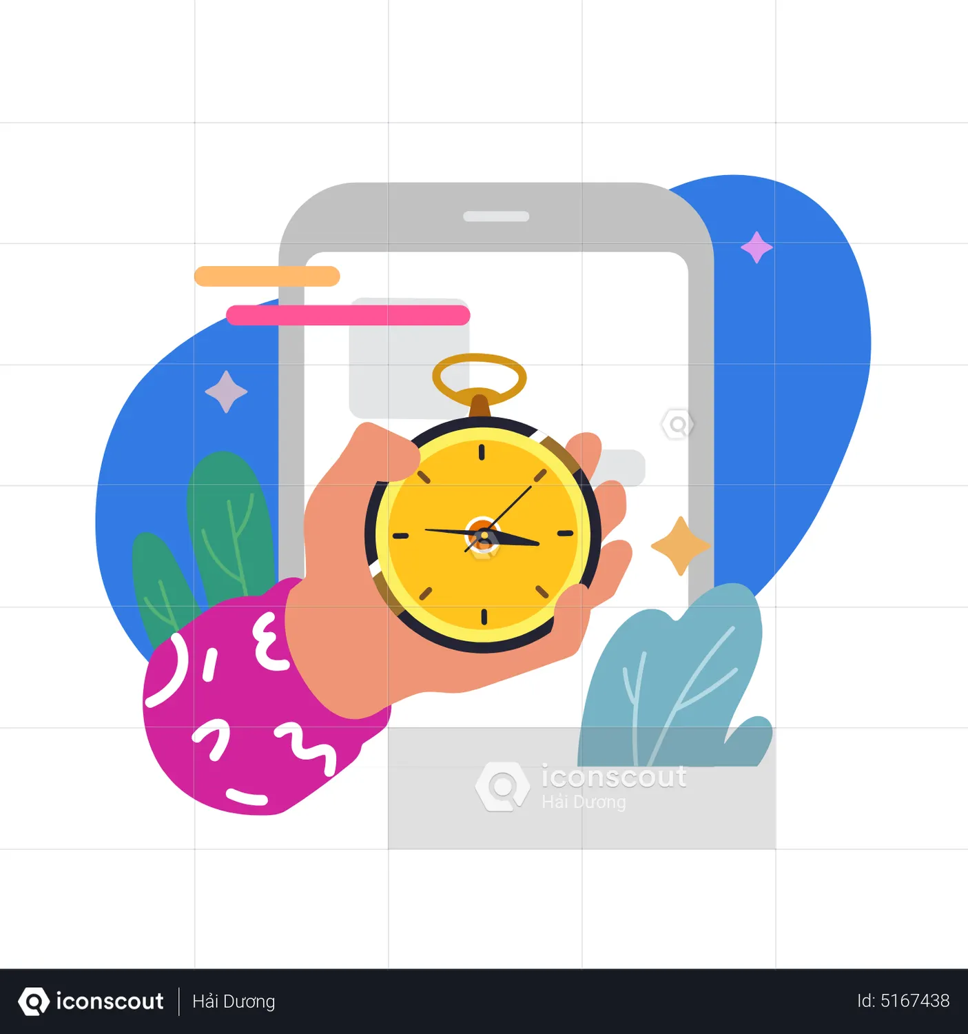 Stopwatch Waiting Process Animated Illustration download in JSON