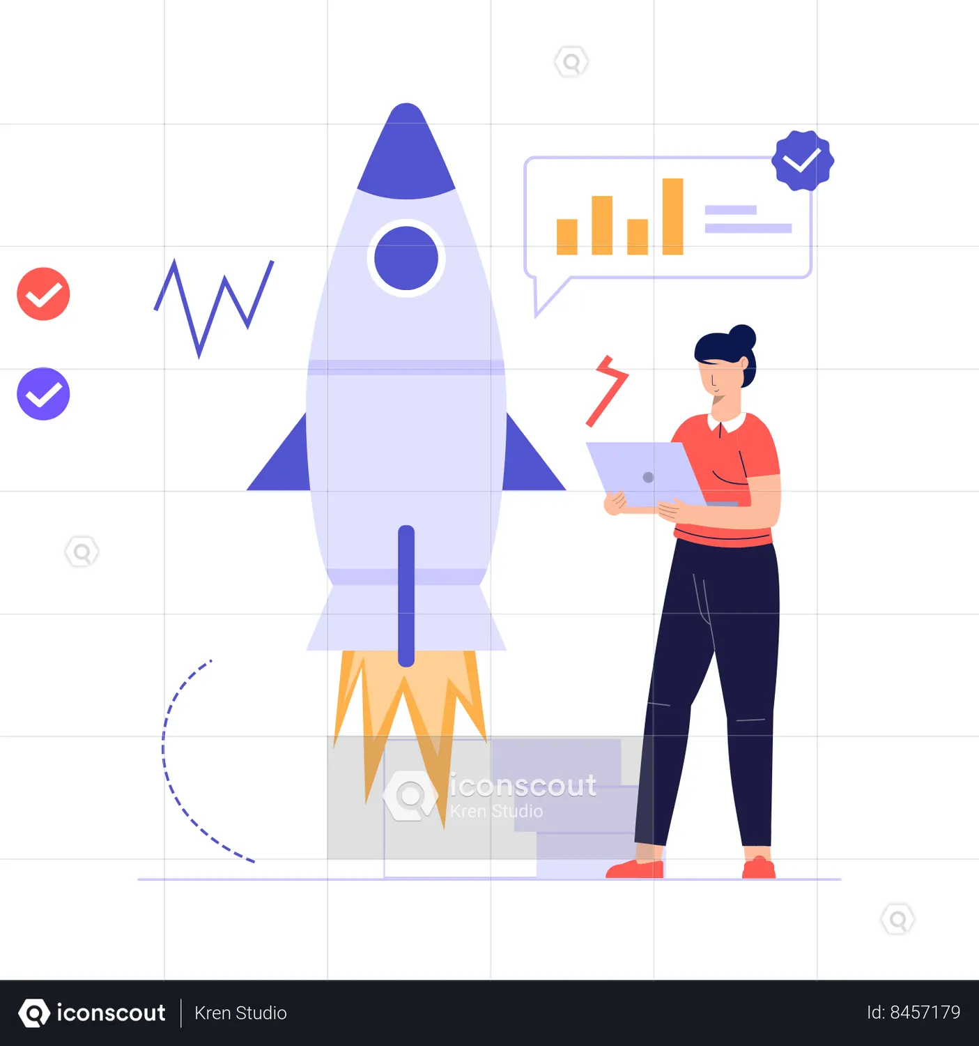 Woman analyzing startup Animated Illustration download in JSON, LOTTIE ...