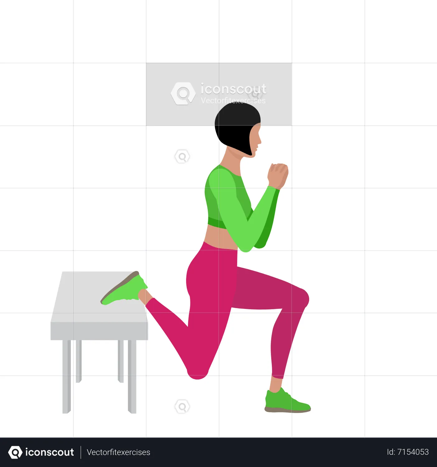 Woman Doing Bulgarian Split Squat Exercise Animated Illustration Download In Json Lottie Or Mp4 3269