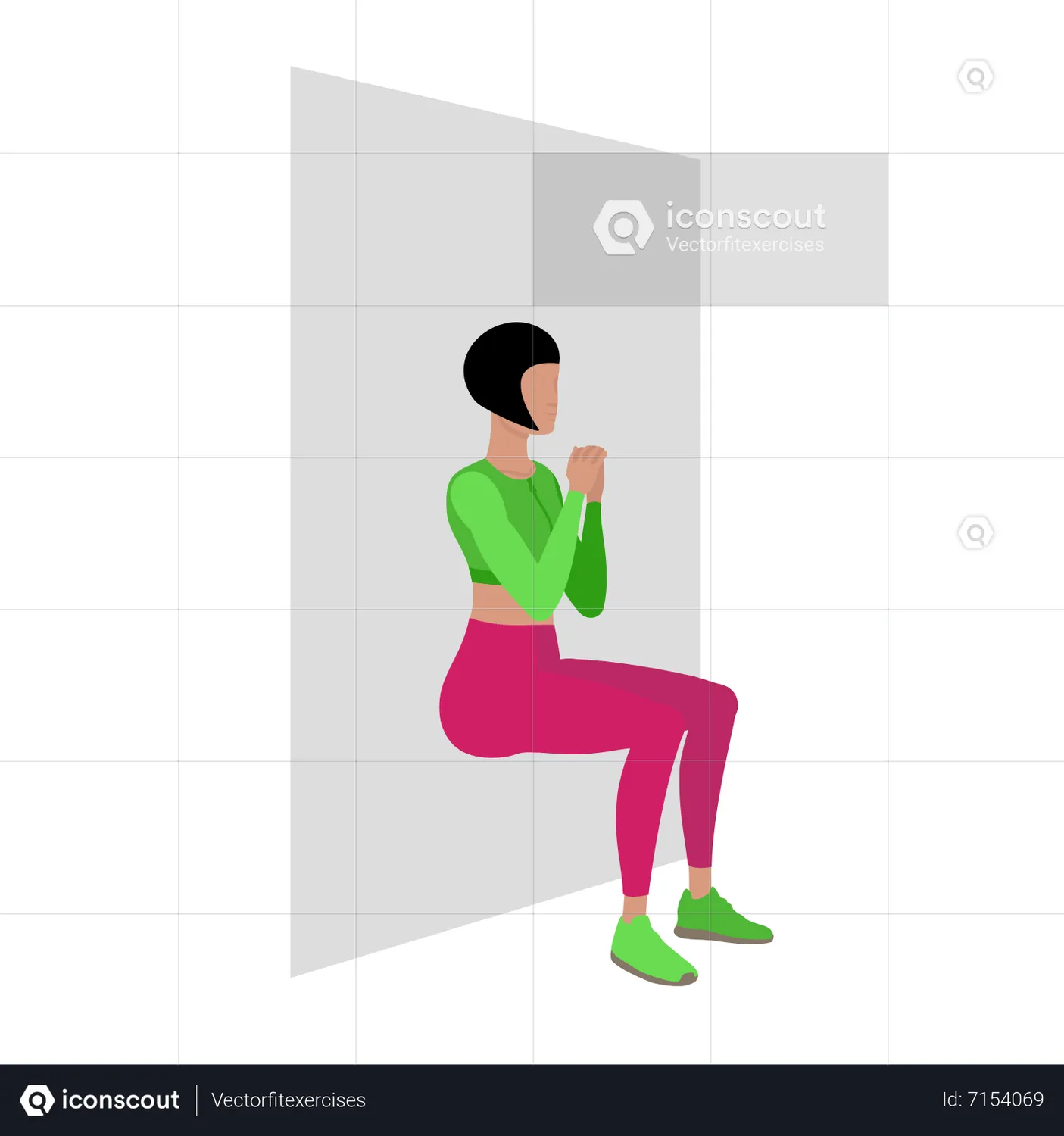 Woman Doing Wall Sit Exercise Animated Illustration Download In Json Lottie Or Mp4 Format 0392