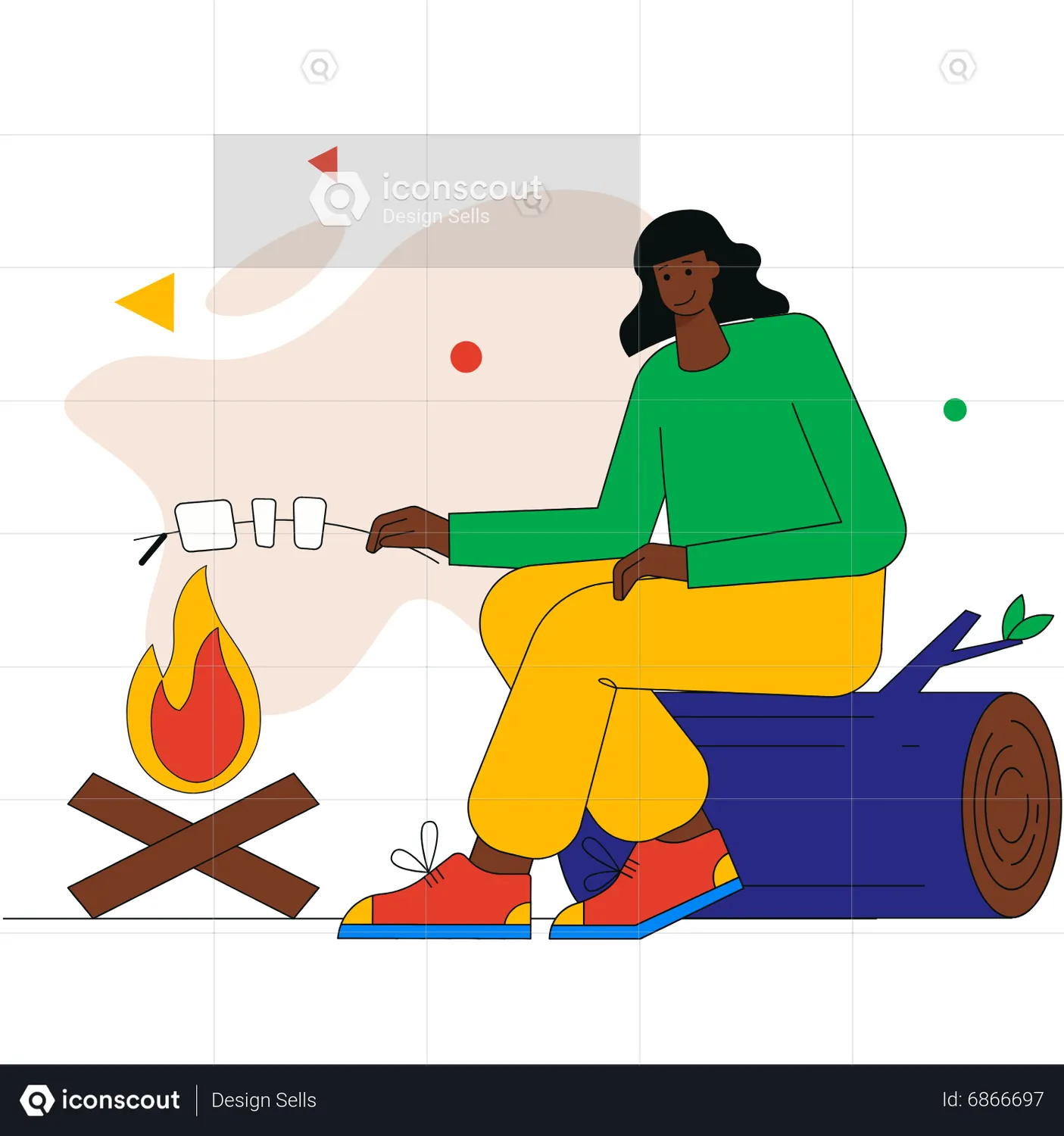 Woman roasting marshmallows on campfire Animated Illustration download